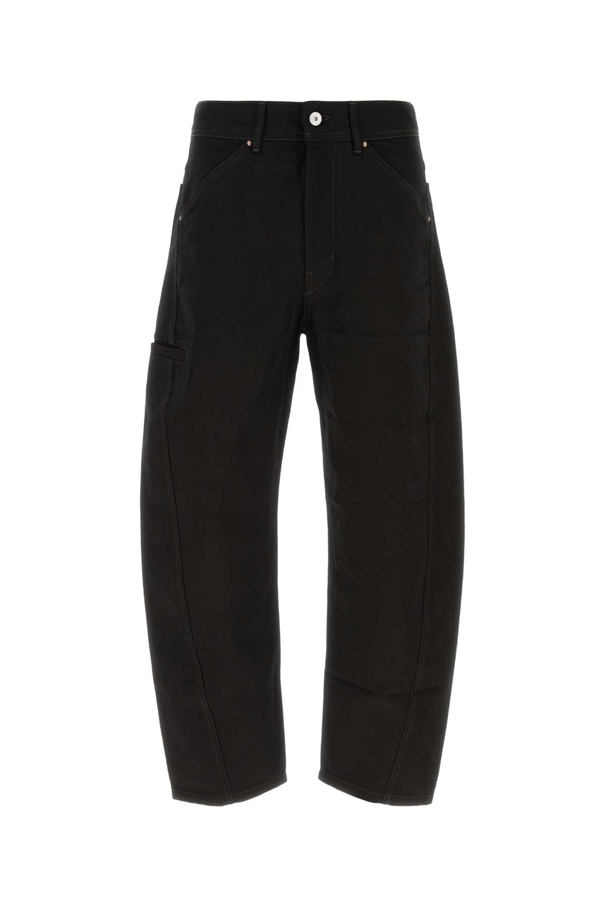 Lemaire Twisted Wide Leg Trousers With Contrast Stitching In Black