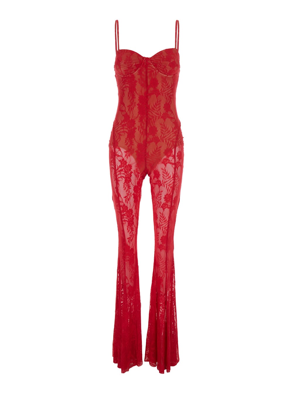 Norma Kamali Red Jumpsuit With Sweatheart Neckline And Flared Leg