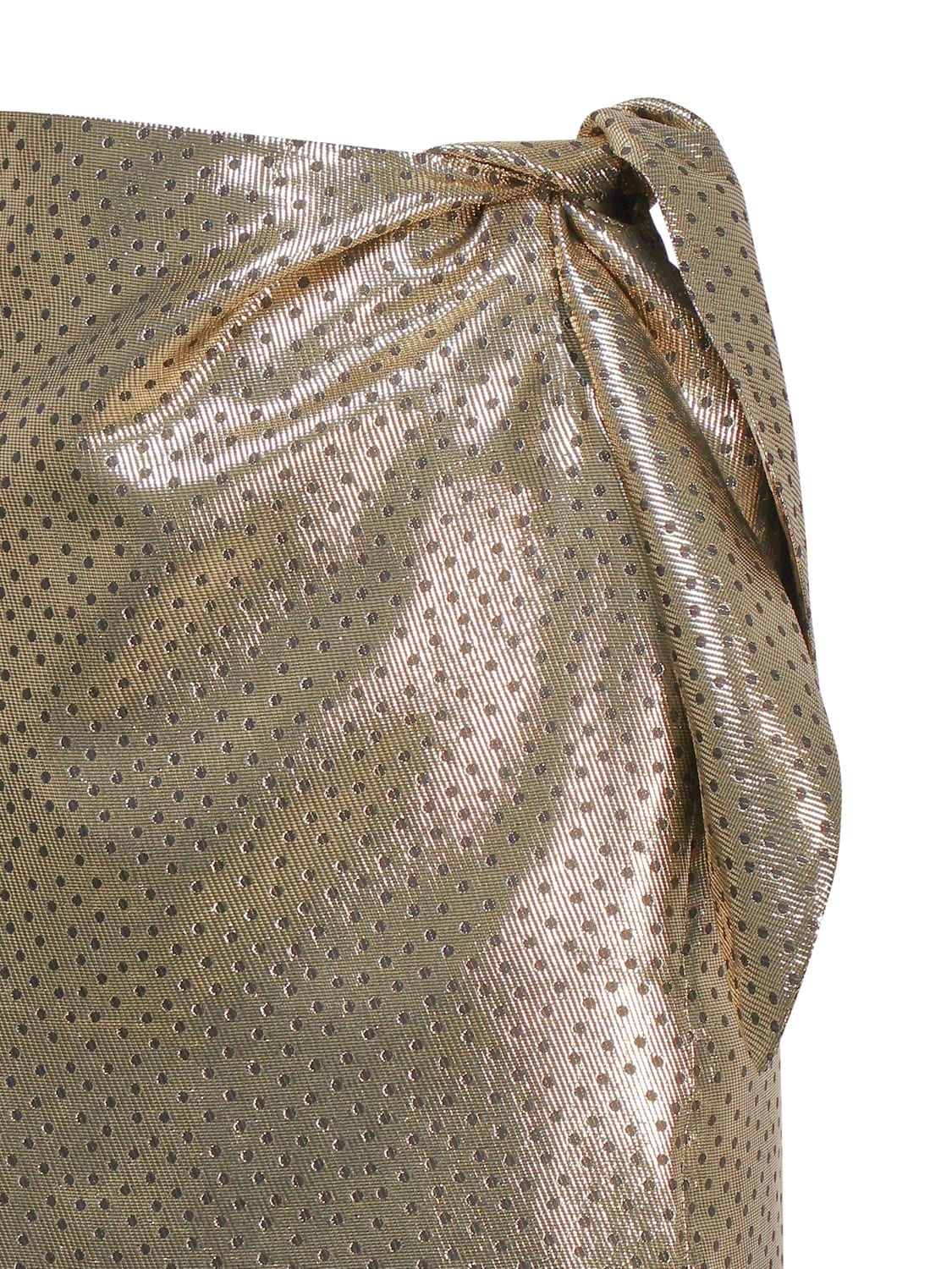 Shop Saint Laurent Knotted Pencil Skirt In Polka Dot Lamé In Gold