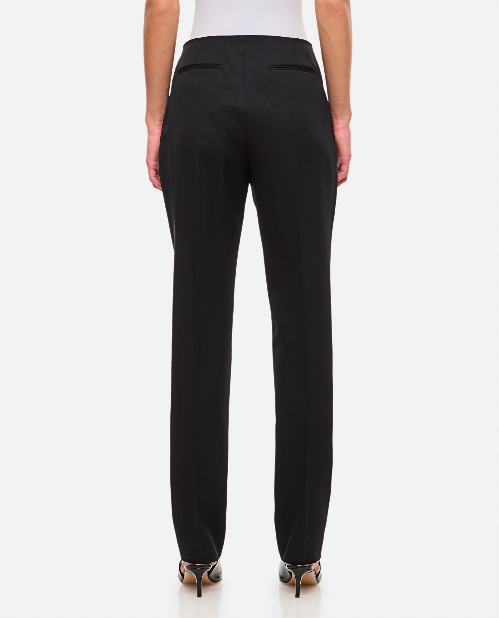 Attico Wool Gabardine Straight Pants In Black
