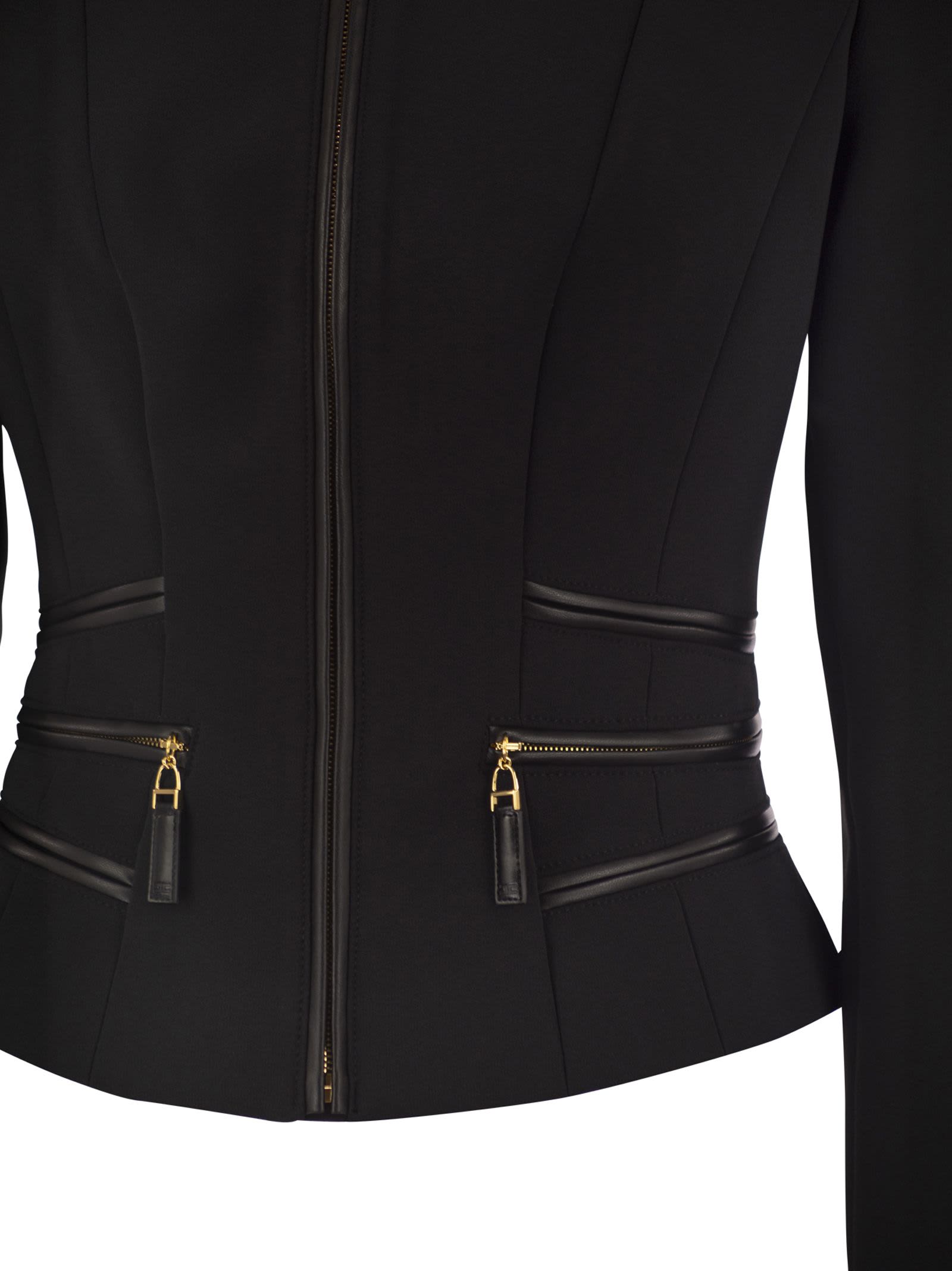 Elisabetta Franchi Double Crepe Jacket With Zip Details In Brown