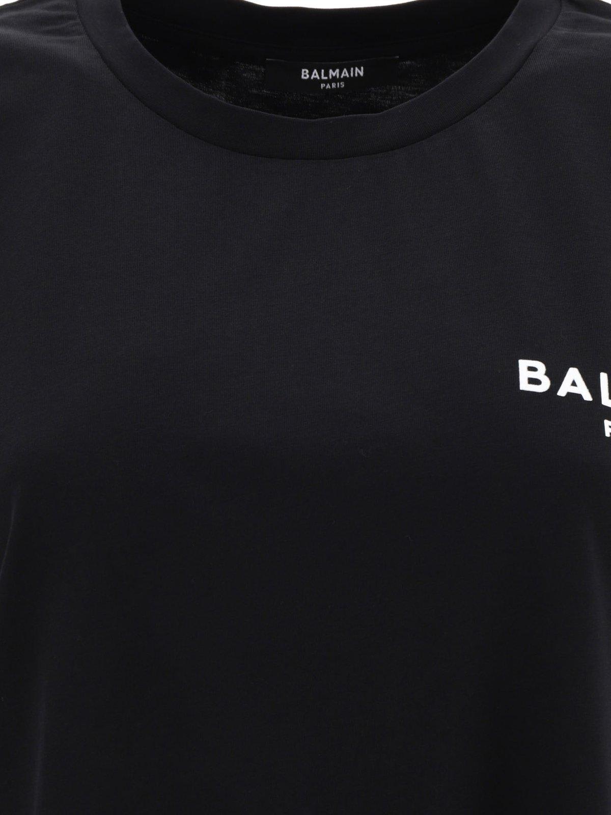 Shop Balmain Logo Printed Crewneck T-shirt In Black