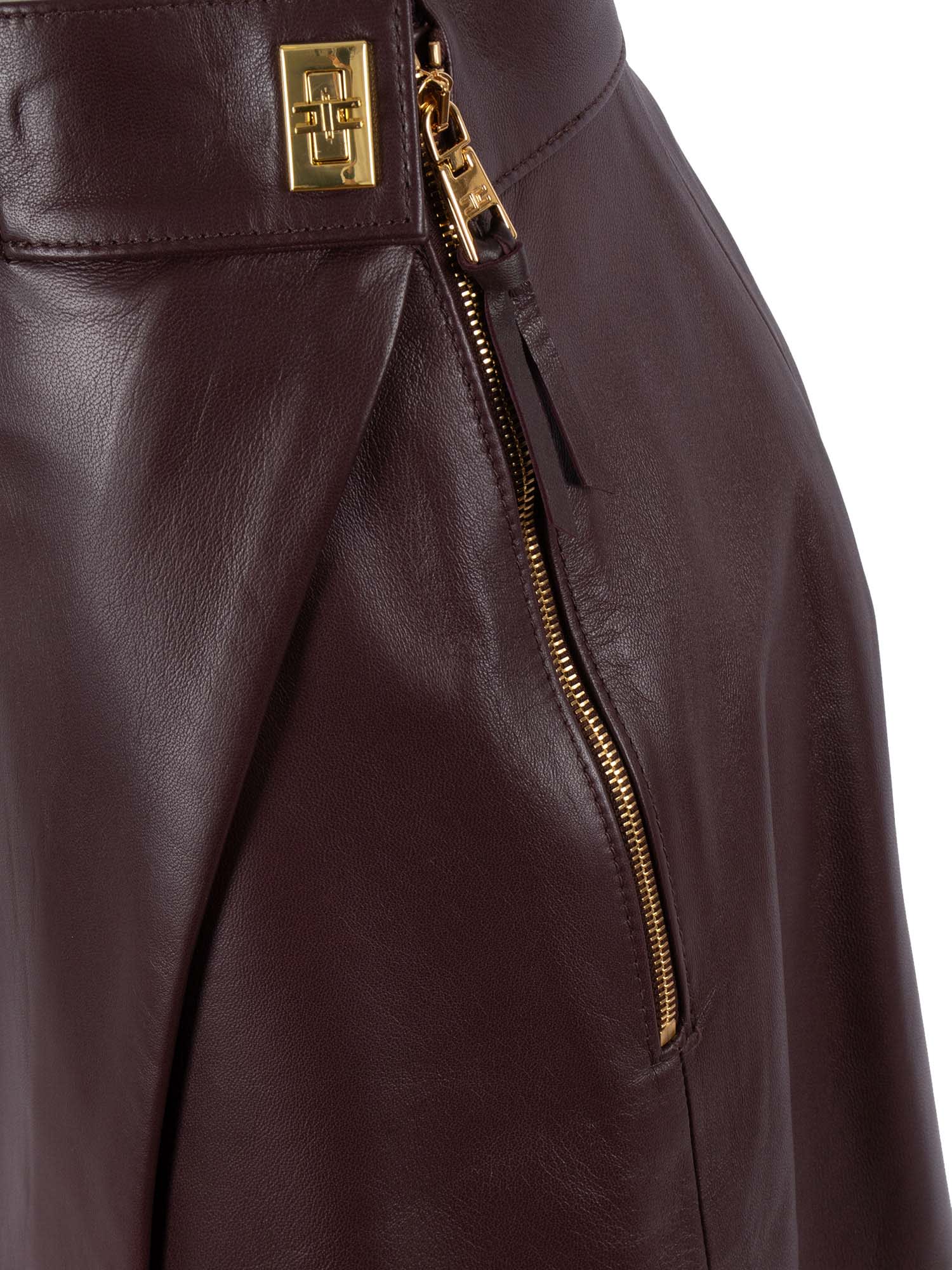Elisabetta Franchi Leather Wrap Miniskirt Gold-tone Hardware In Burgundy