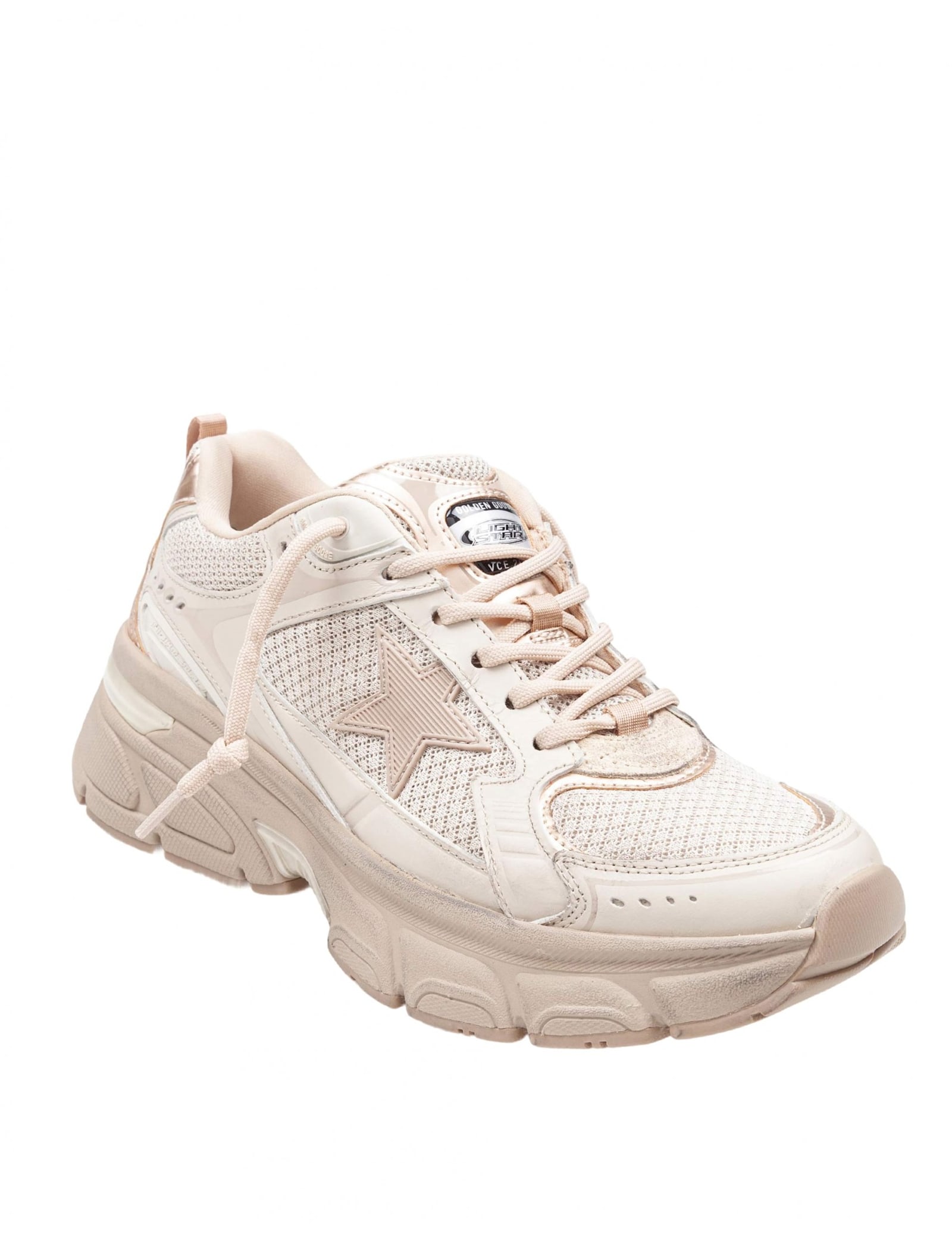 Golden Goose Lightstar Leather And Mesh Sneakers Colour Taupe In Multi