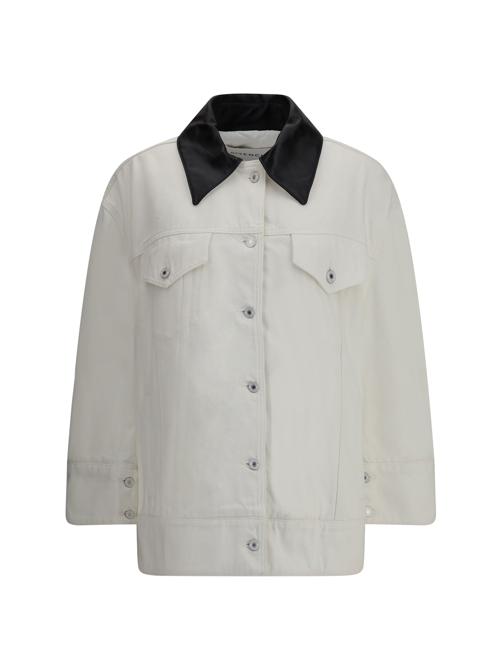 Givenchy Denim Jacket With Leather Collar In Neutral