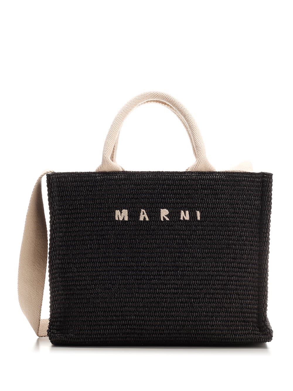 Shop Marni Black Raffia Tote Bag In Nero