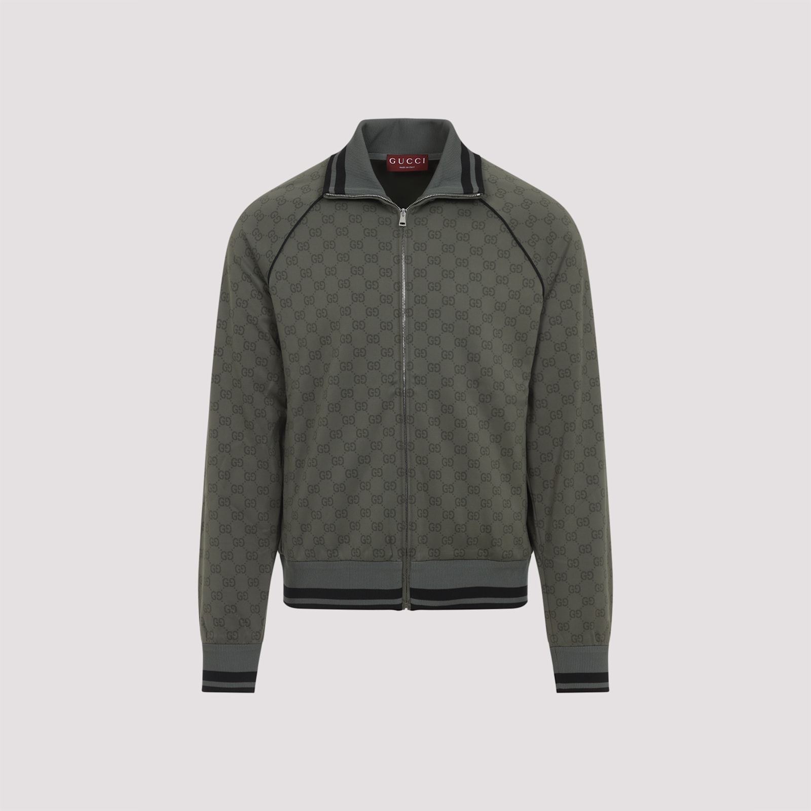 Gucci Mens New Forest Green Monogram-print Striped-trims Woven Jacket Xl In Multi
