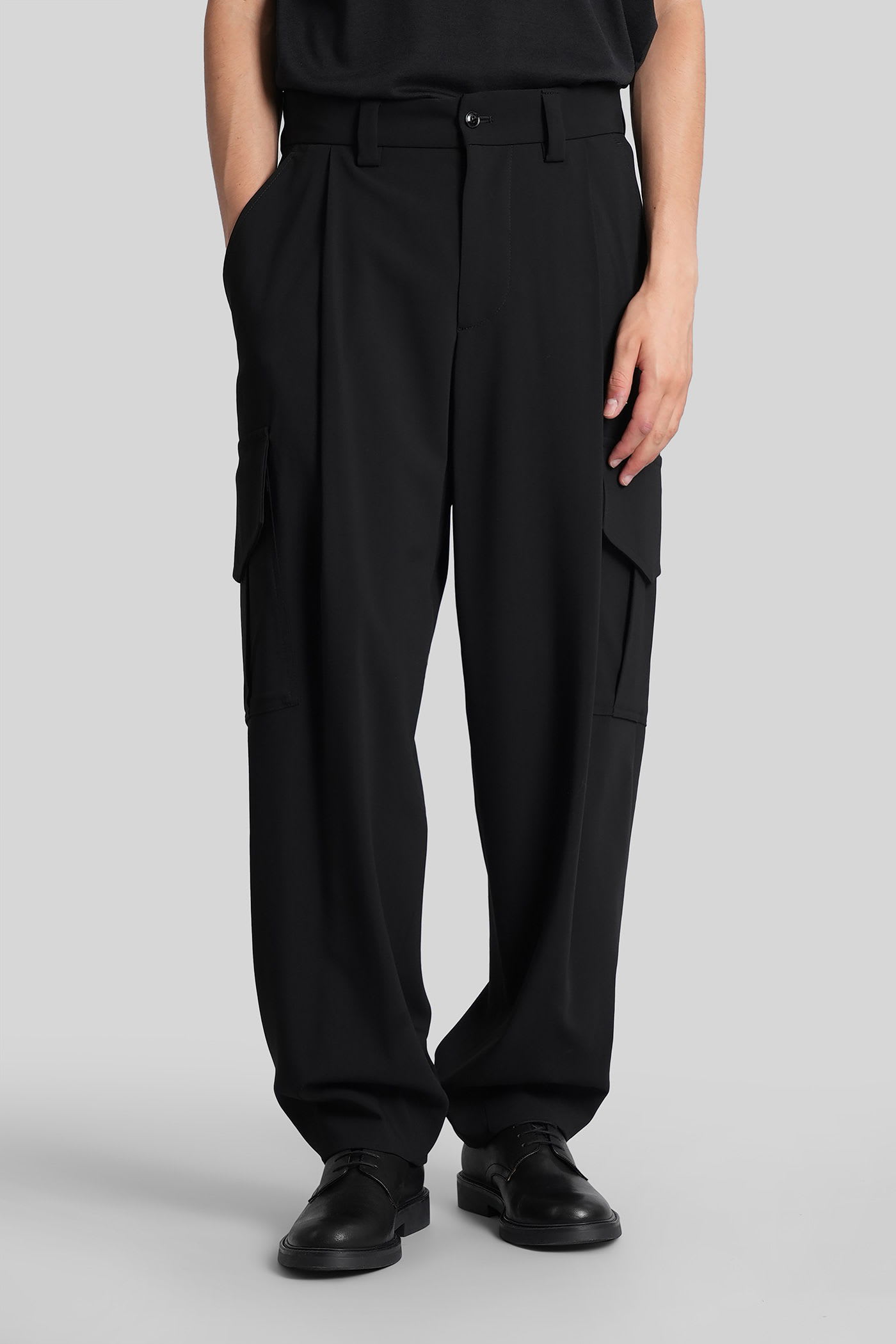 Giorgio Armani Wool Cargo Pants With Tailored Silhouette In Black