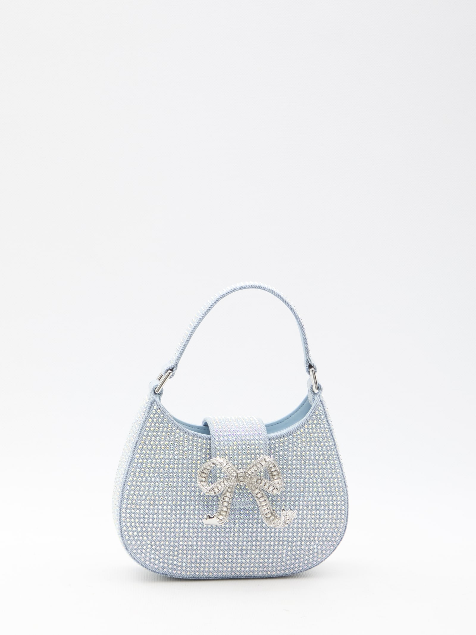 Blue Rhinestone Denim Crescent Bag