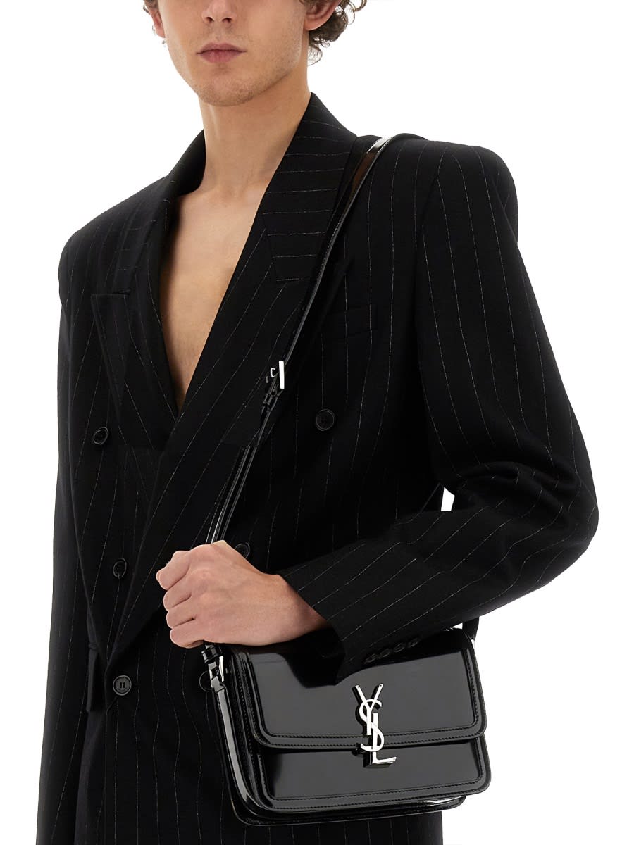 Saint Laurent Oversized Double Breasted Pinstripe Jacket In Black