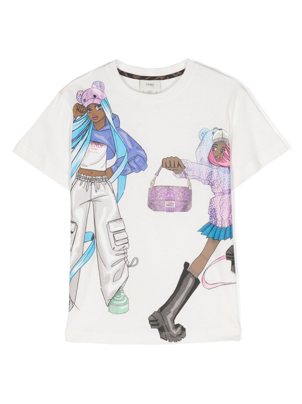 Fendi Kids'  T-shirt Bianca In Jersey Di Cotone Bambina In Bianco