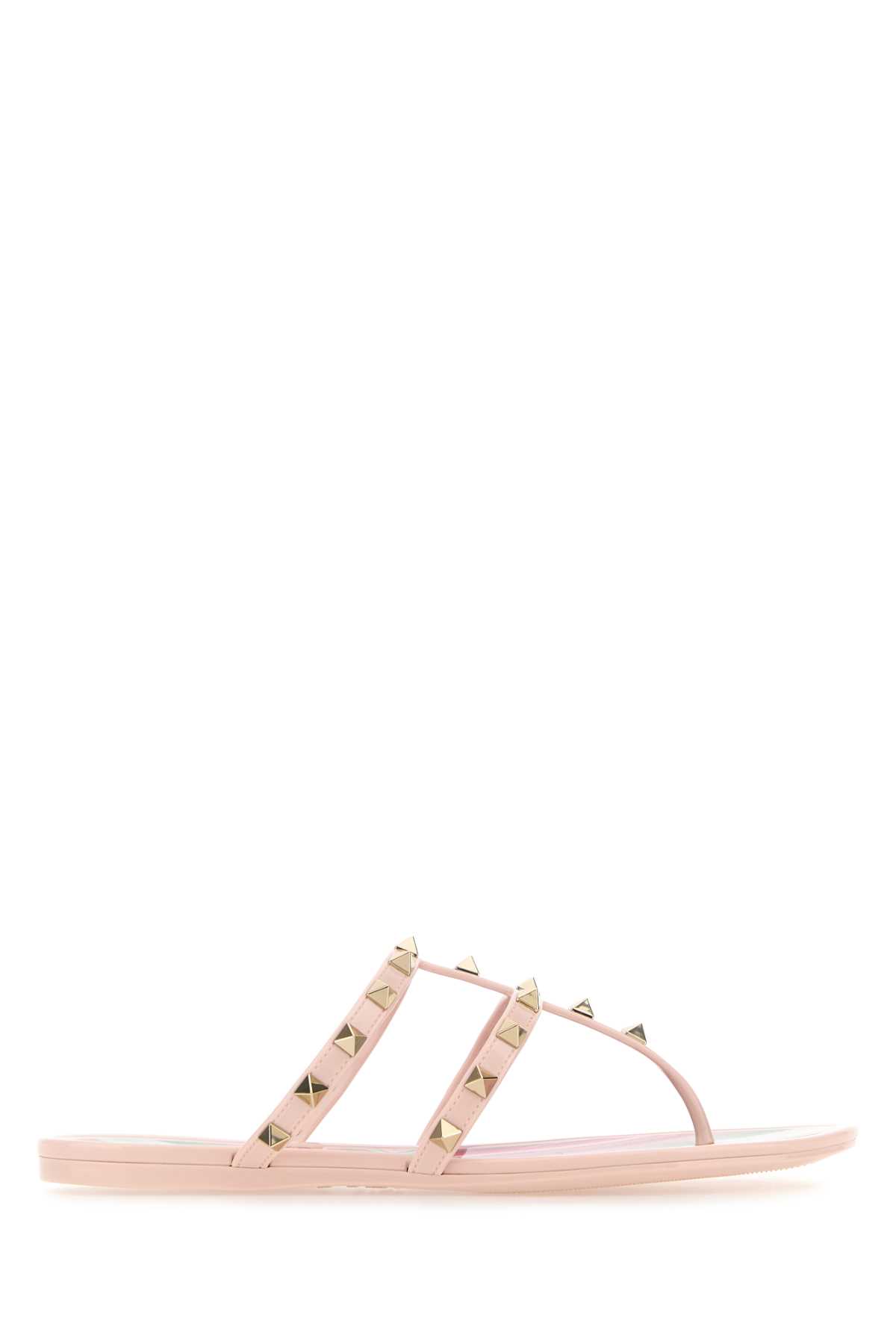 Pink Rubber Rockstud Thong Slippers