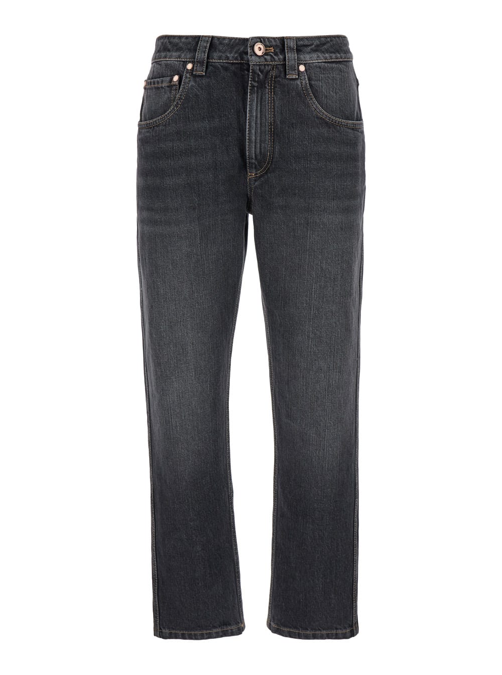 Grey Straight Jeans With Logo Patch In Denim Woman