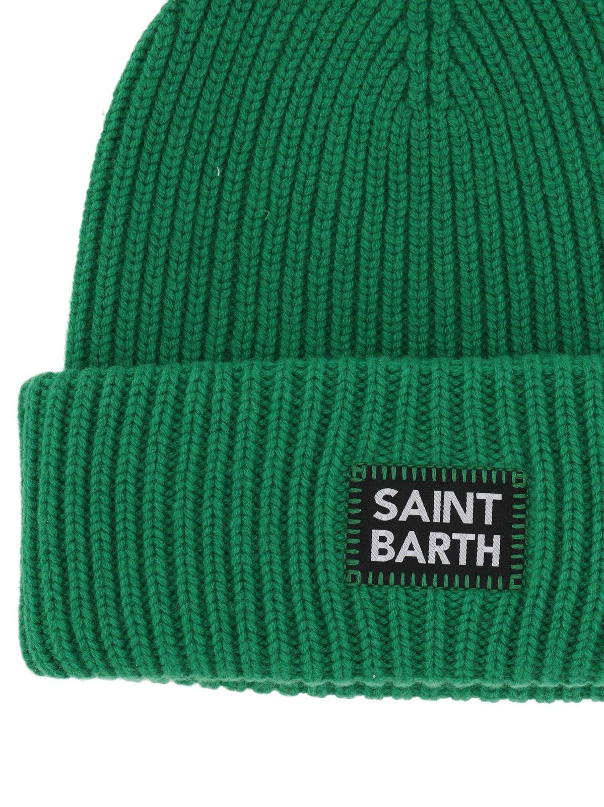 Mc2 Saint Barth Berry Logo Patch Knitted Beanie In Green
