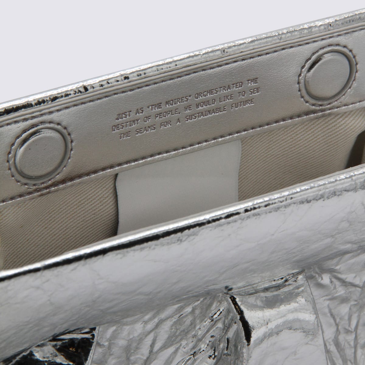 Themoirè Metallic Finish Structured Clutch Bag With Handle In Silver