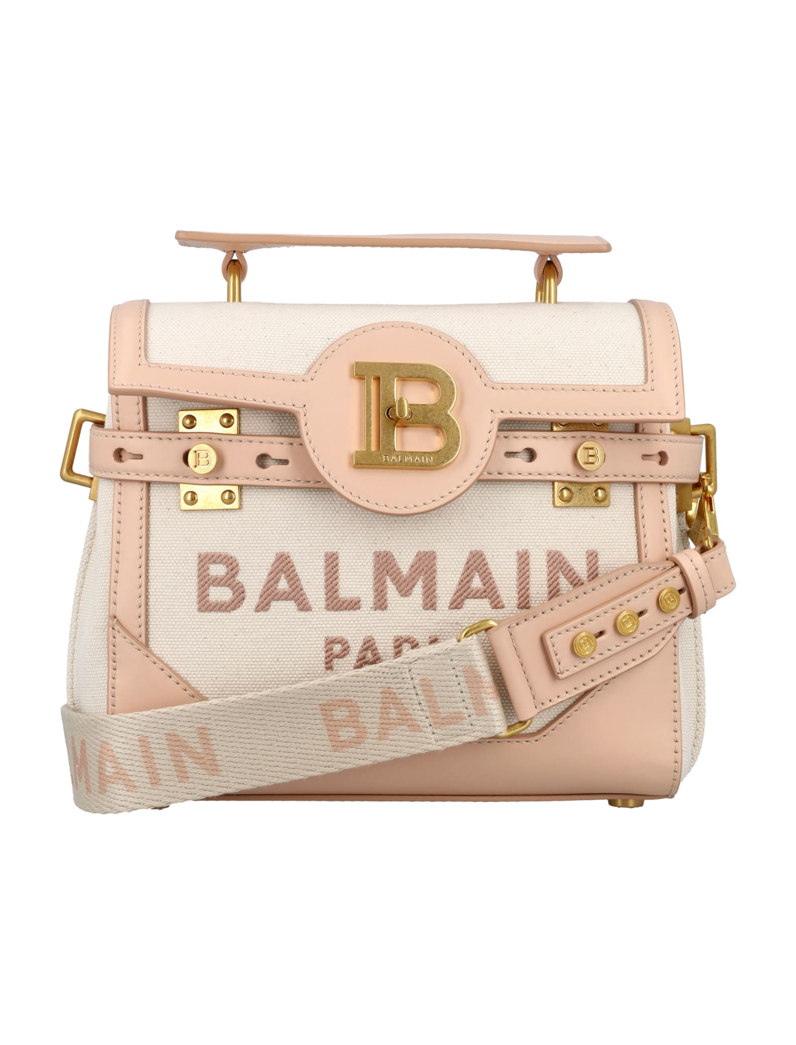 Shop Balmain B-buzz 23 Canvas Bag In Creme + Nude