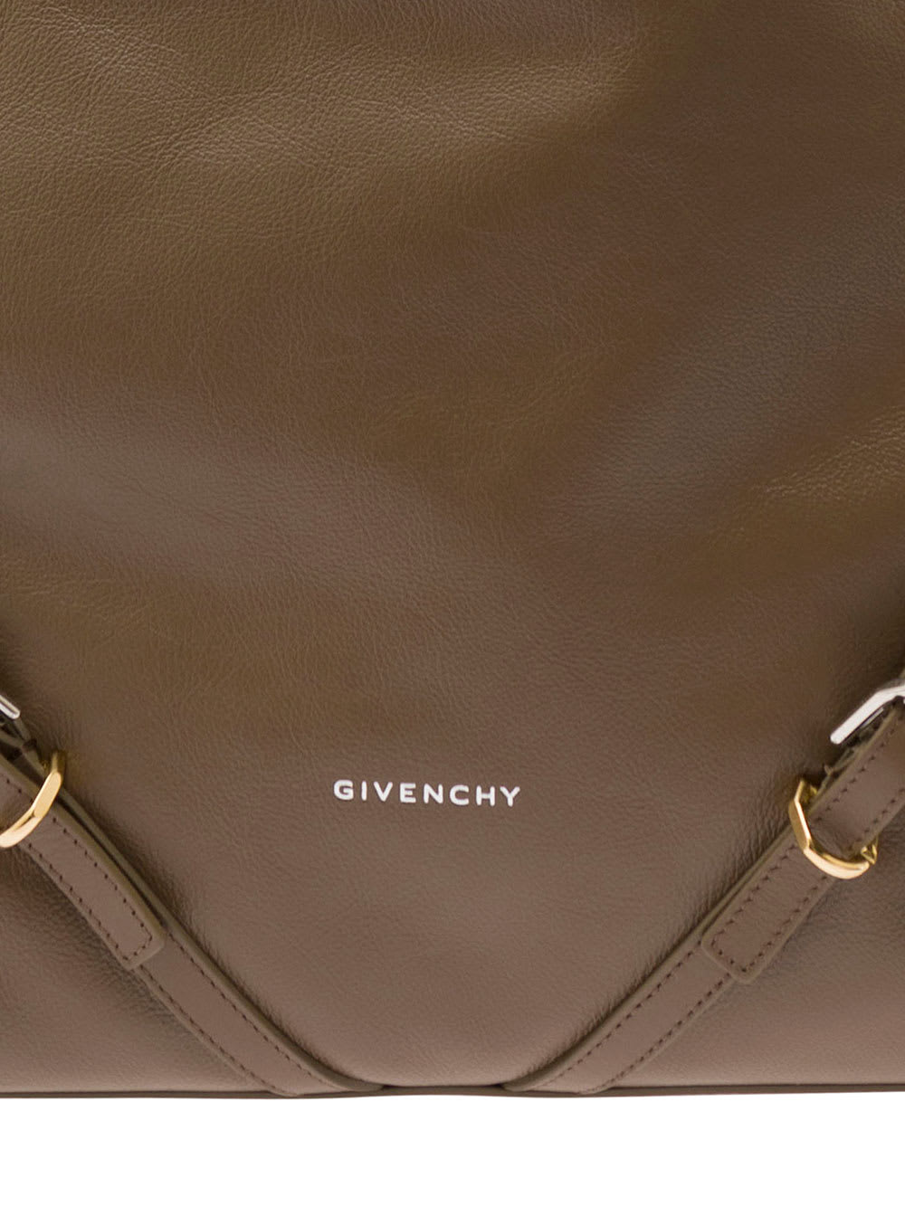 Shop Givenchy Voyou Brown Shoulder Bag With Embossed Logo In Smooth Leather Woman In Beige