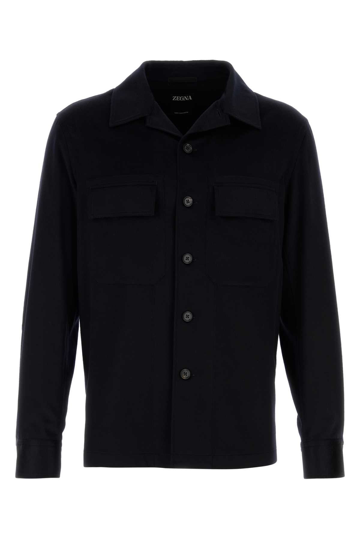 Shop Zegna Midnight Blue Cashmere Shirt In 923g