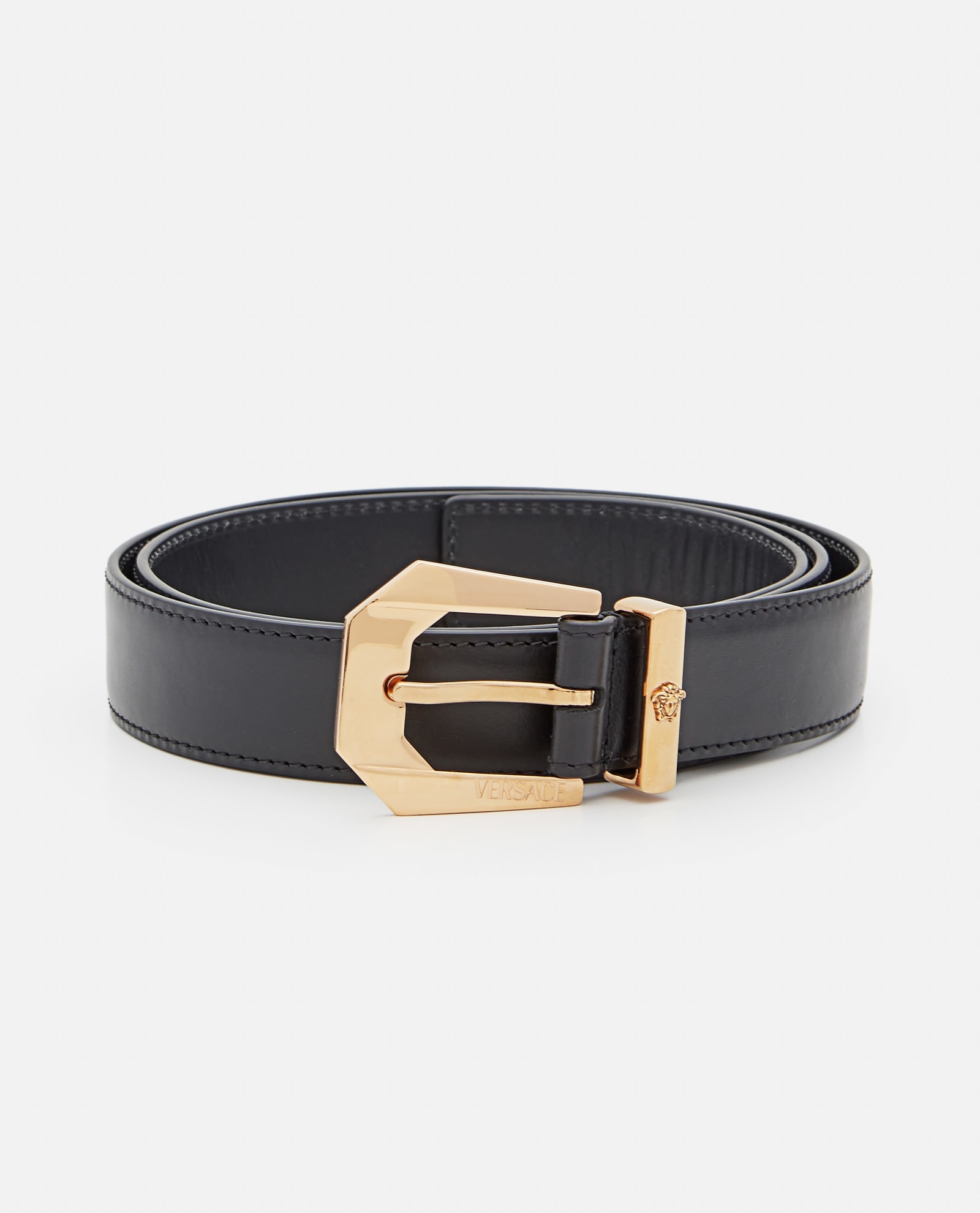 Shop Versace H.30 Belts Calfskin In Nero