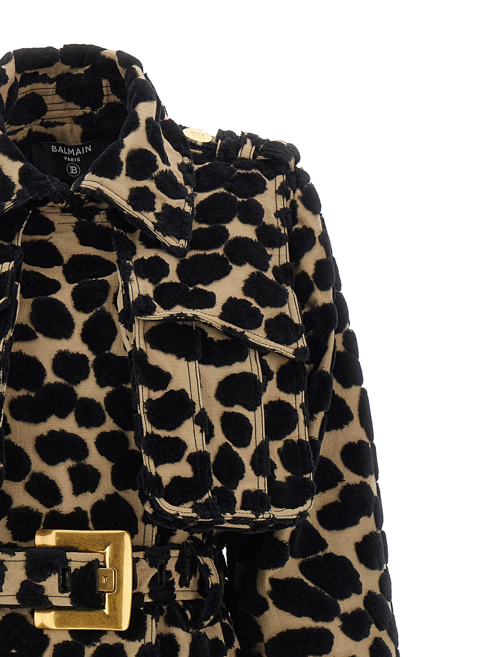 Balmain Leopard Jacquard Trench Coat Coats And Trench Coats Multicolor In Black