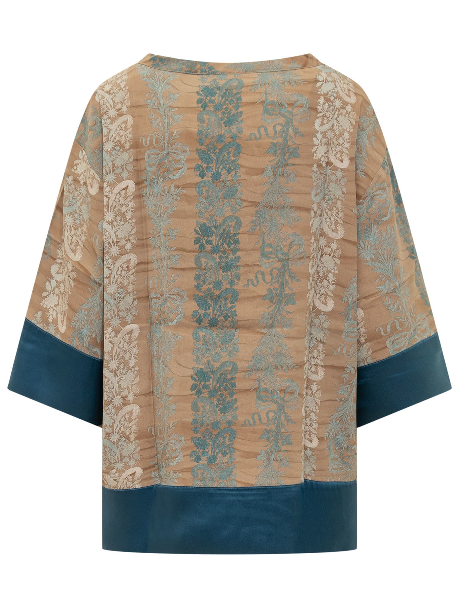 Shop Pierre-louis Mascia Silk Shirt With Floral Pattern In Cipria Azzurro