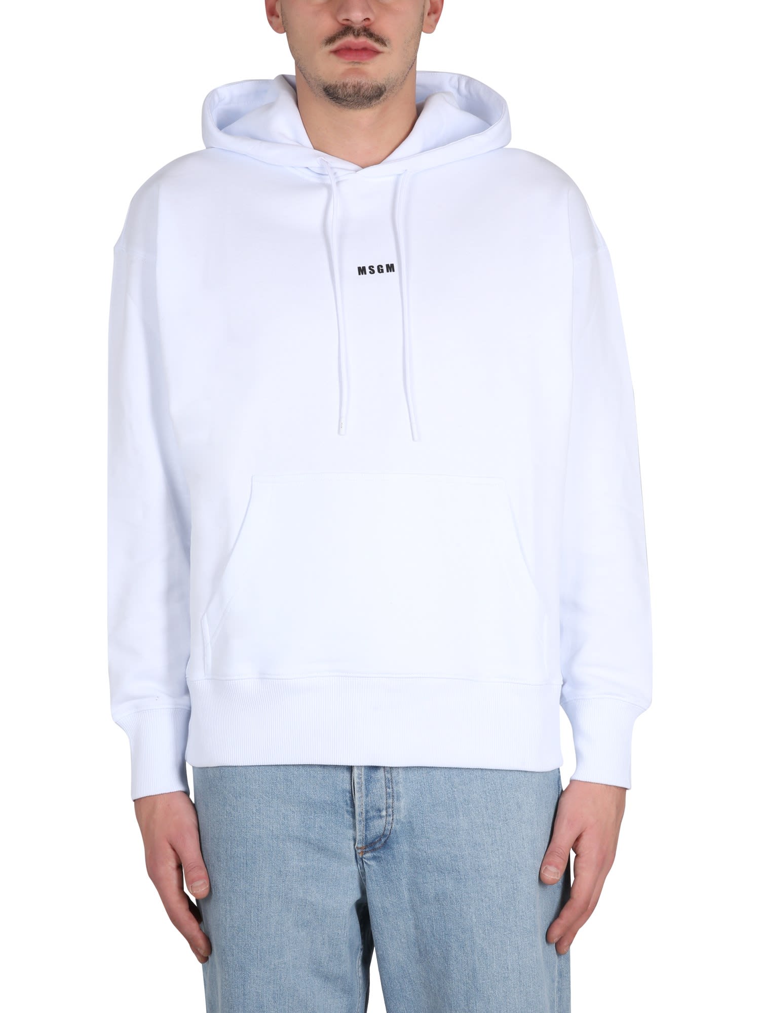 Msgm Sweatshirt With Micro Logo In Bianco