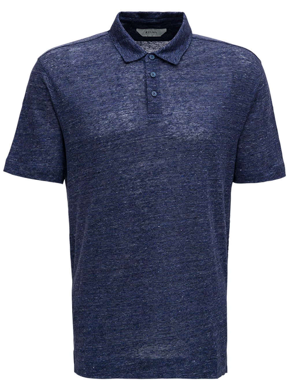 Z Zegna Blue Linen Polo Shirt