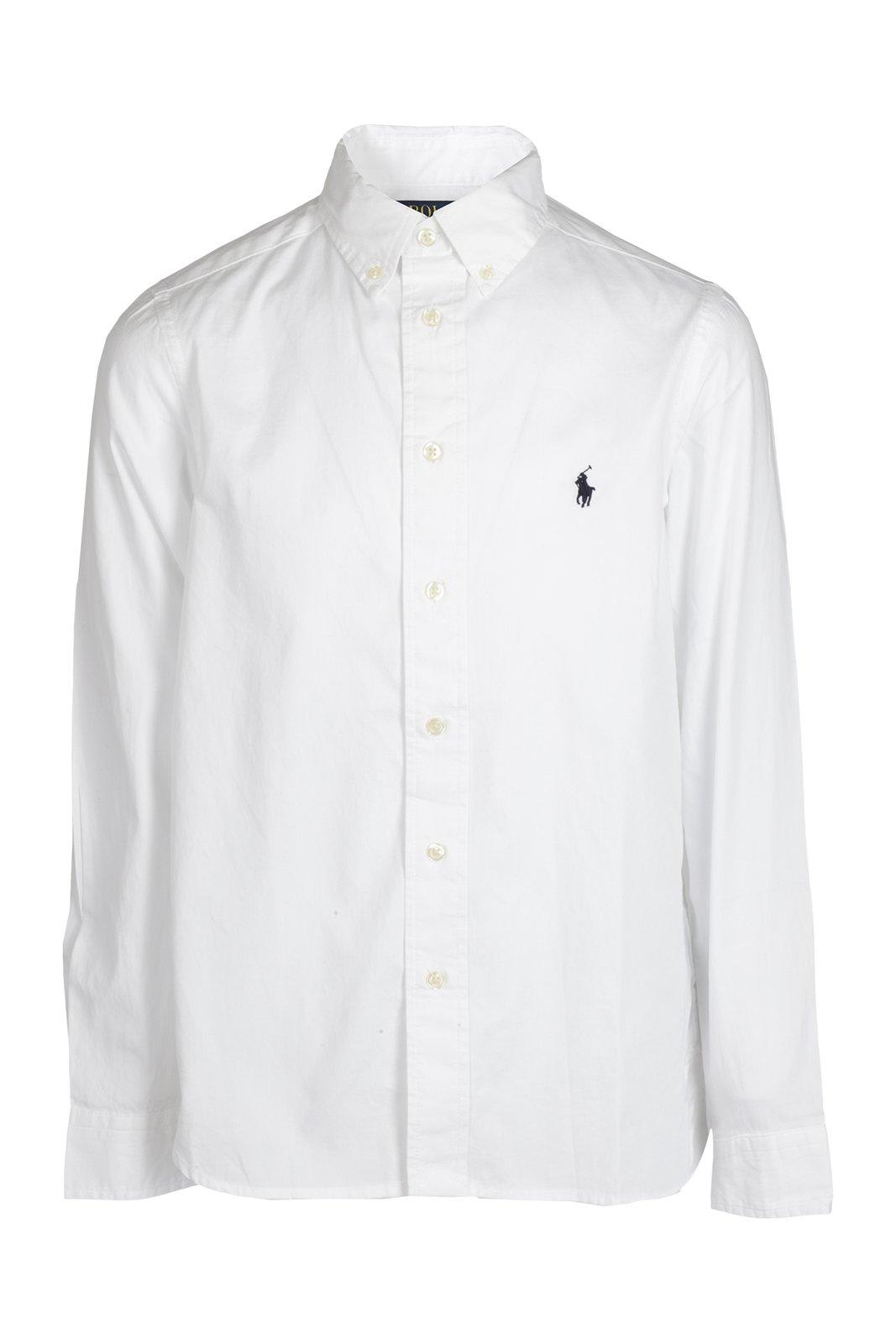 Ralph Lauren Kids' Logo Embroidered Long Sleeved Shirt In White