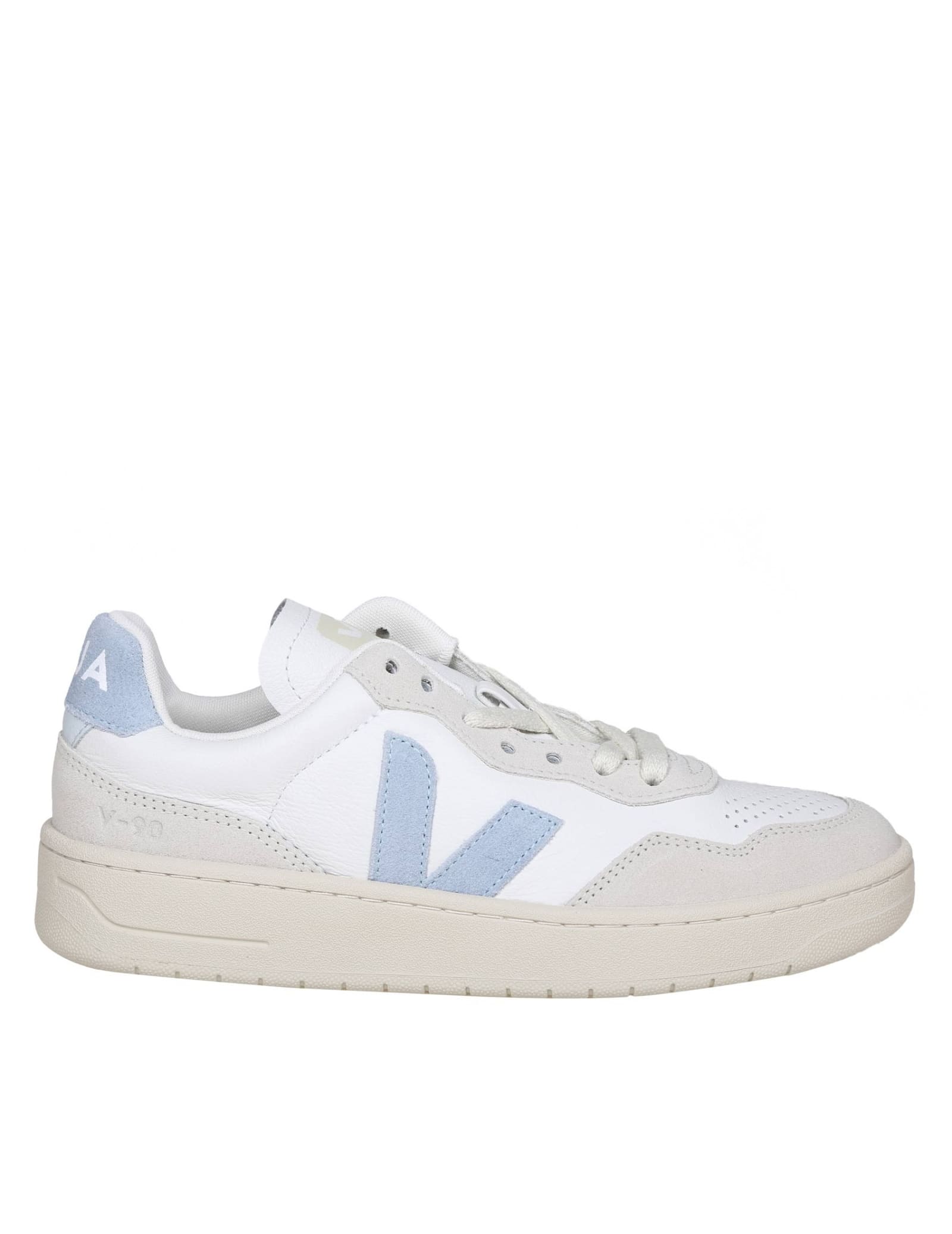 V 90 Sneakers In White And Light Blue Leather And Suede