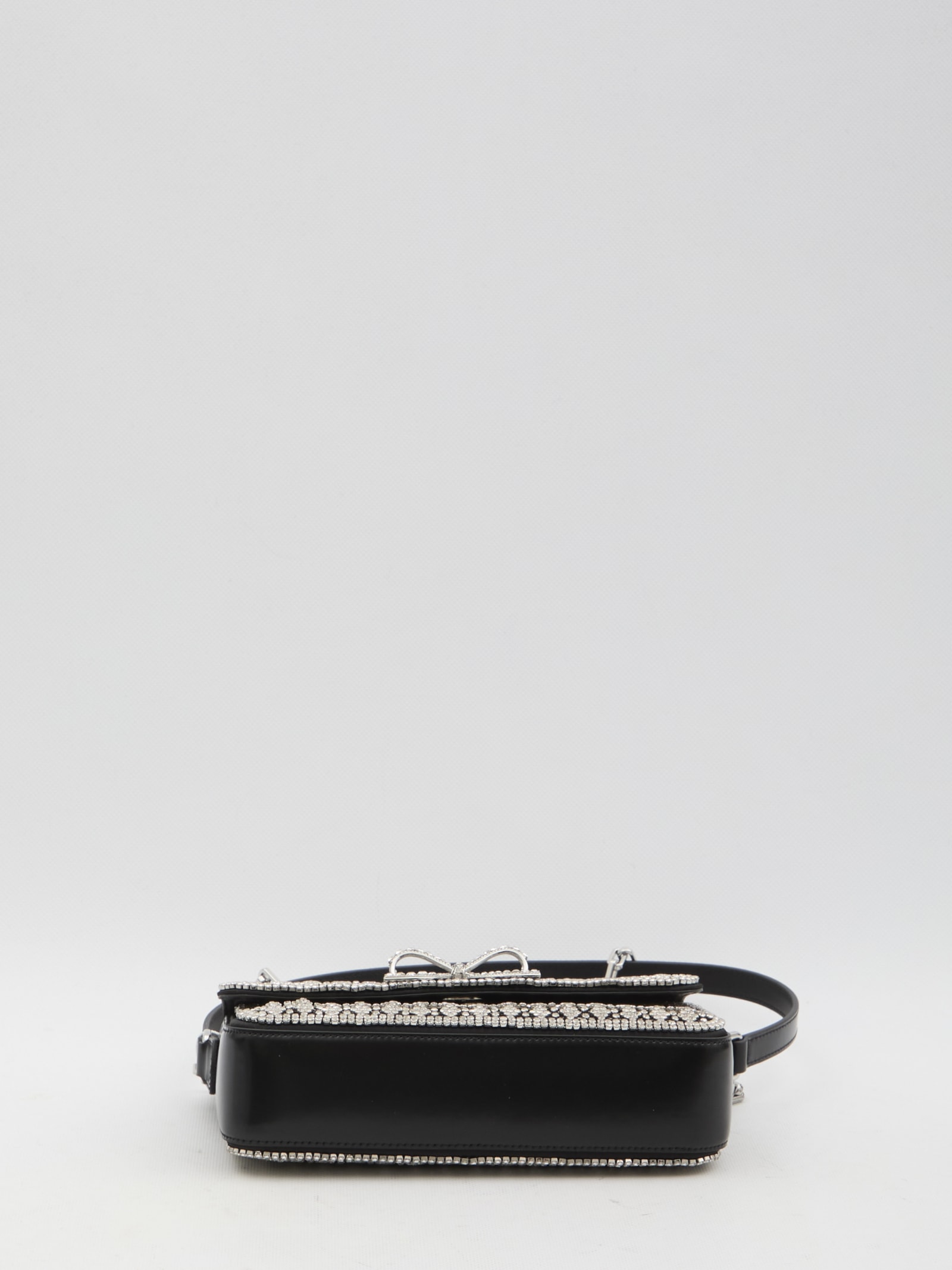 Shop Self-portrait Crystal Baguette Bag In Black