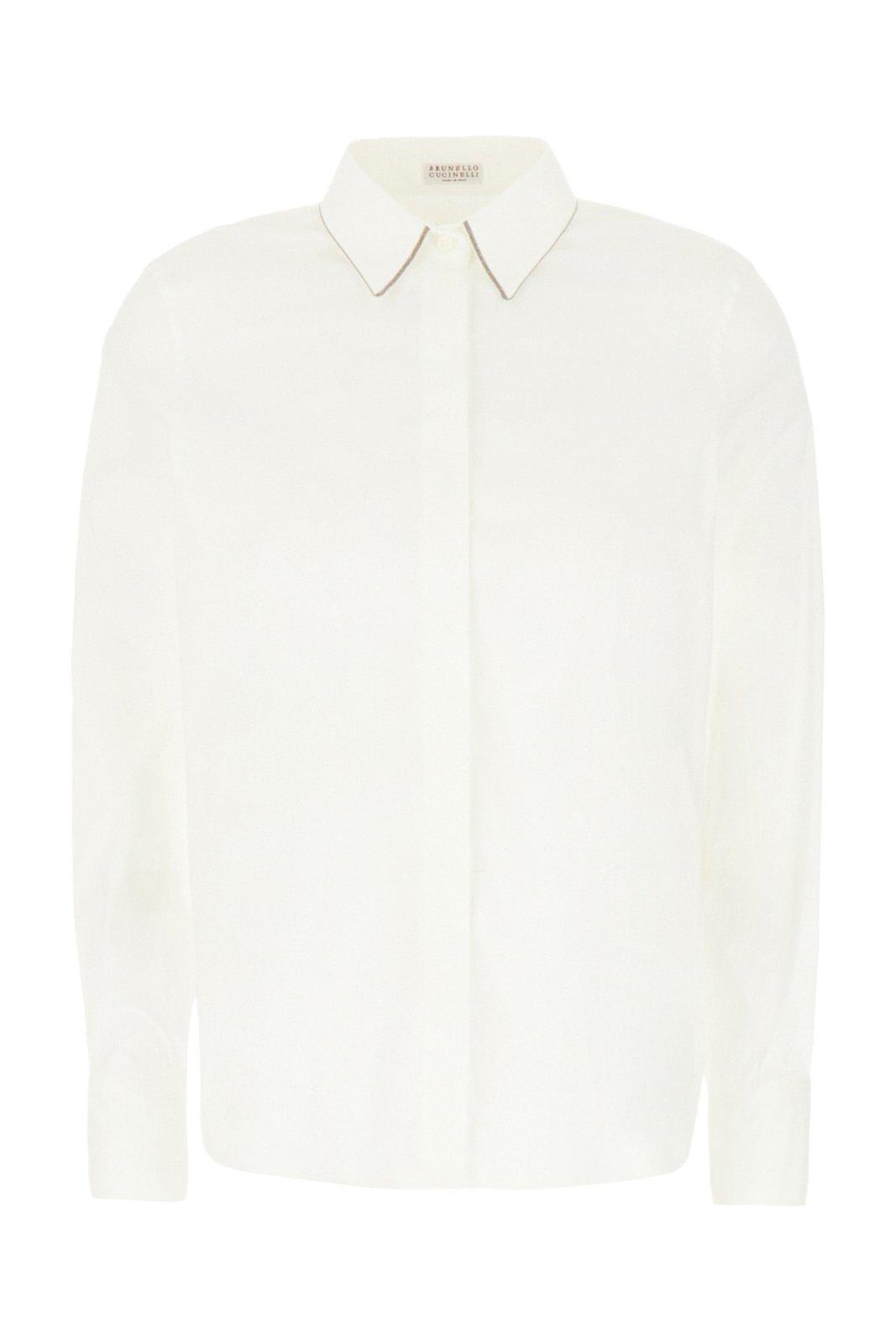 Brunello Cucinelli Monili Chain Detailed Long-sleeved Shirt In Bianco