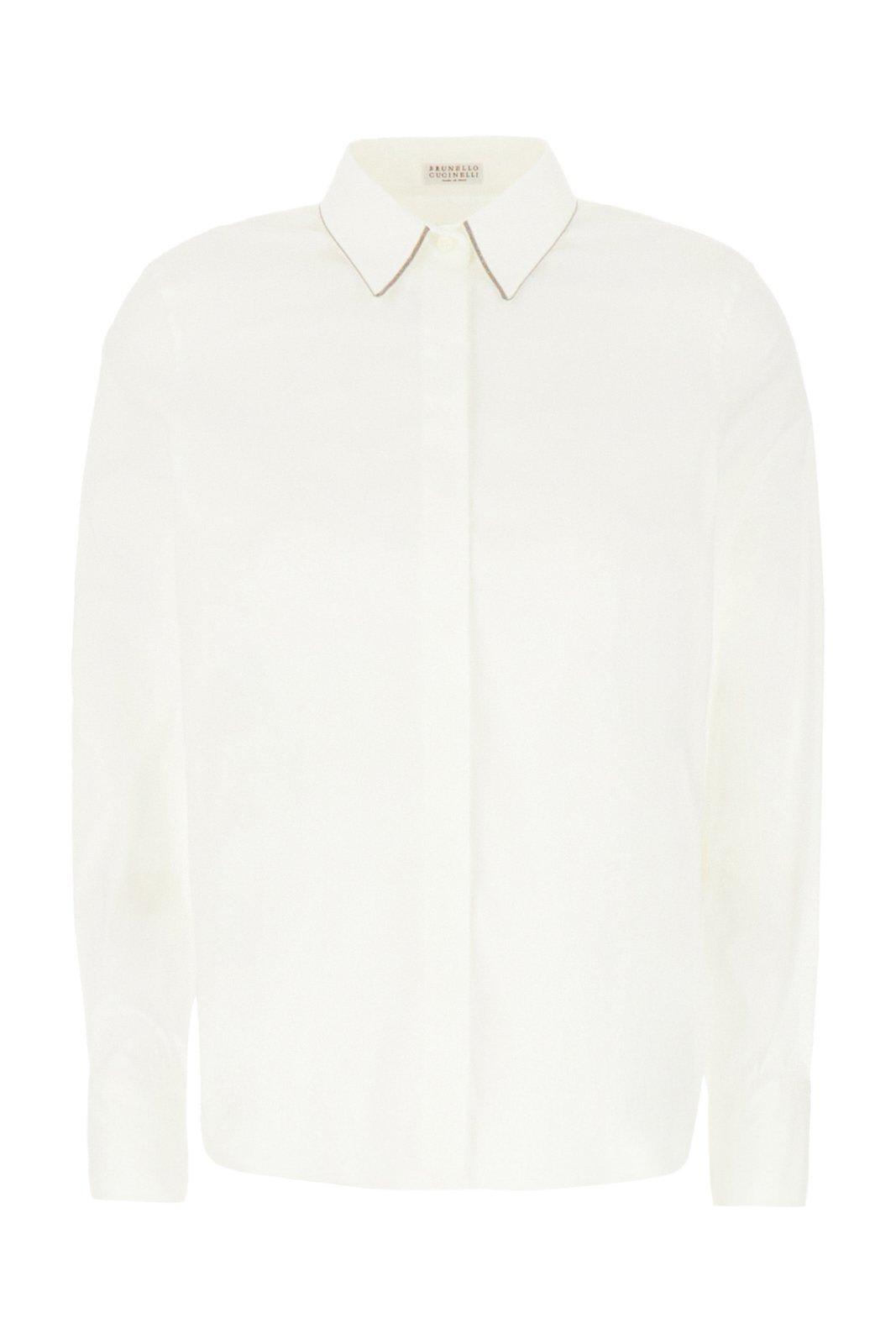 Shop Brunello Cucinelli Monili Chain Detailed Long-sleeved Shirt In Bianco