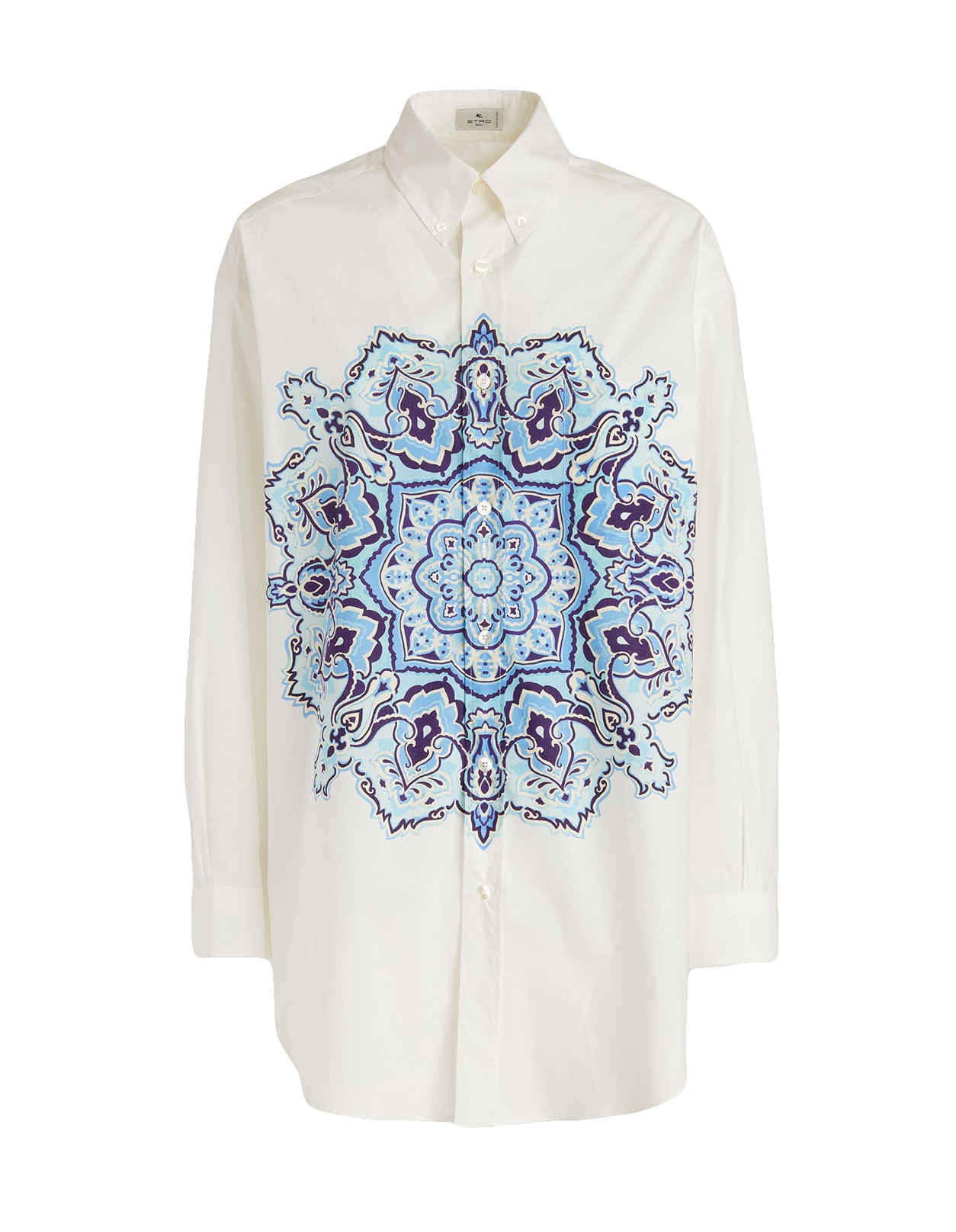 Etro Woman White Over Shirt With Blue Mandala Print
