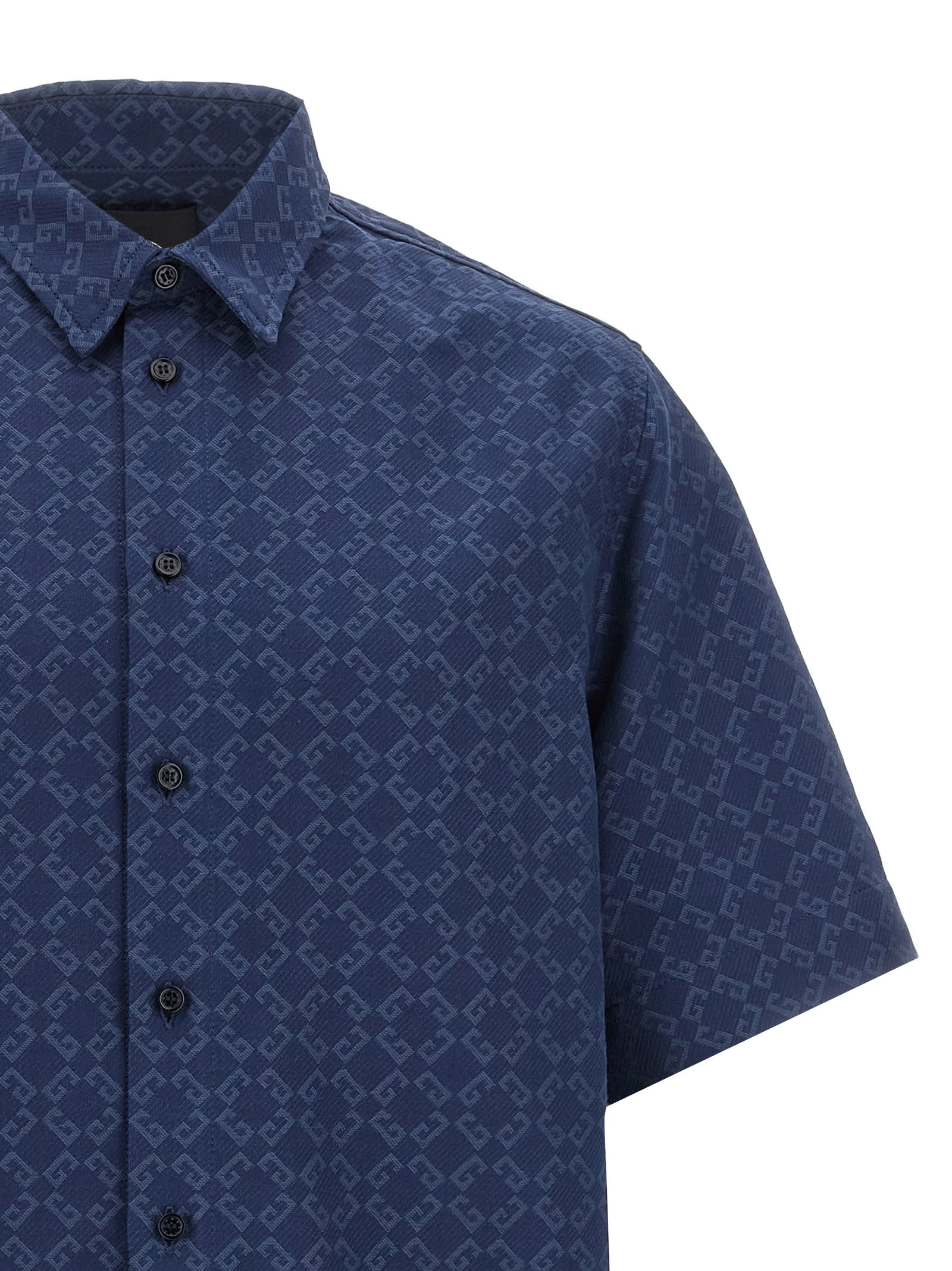 Givenchy Mens Monogram-print Relaxed-fit Cotton-blend Shirt Grey Blue In Greyblue