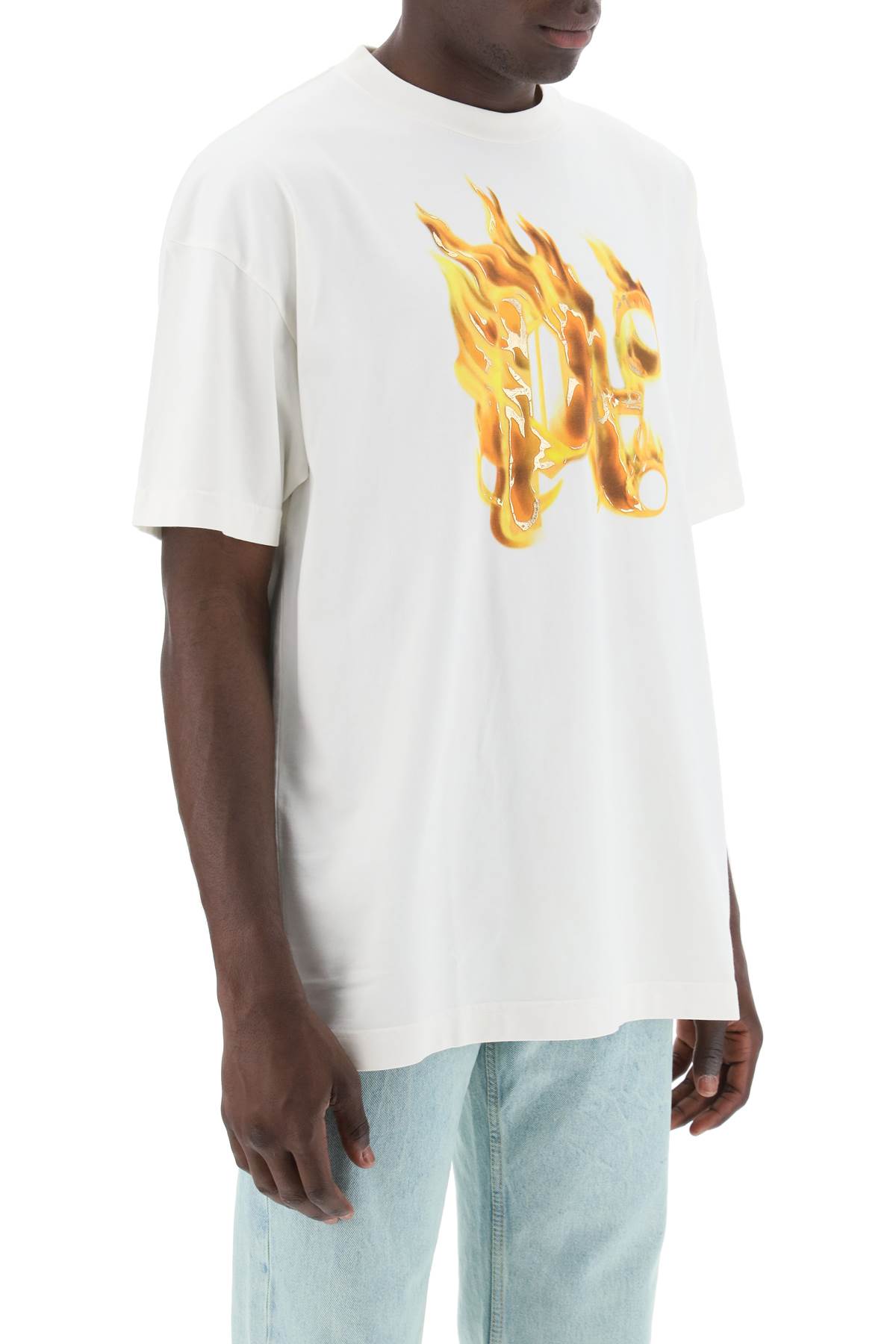 Shop Palm Angels Burning Monogram T In Off White Gold (white)