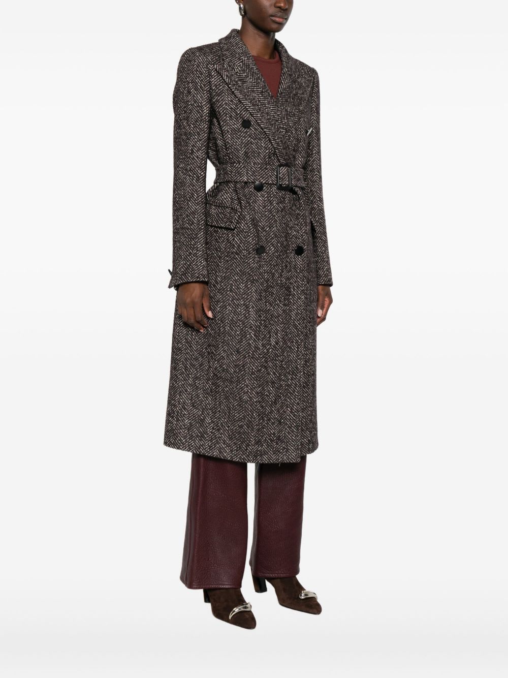 Tagliatore Herringbone Double-breasted Wool Coat In Brown