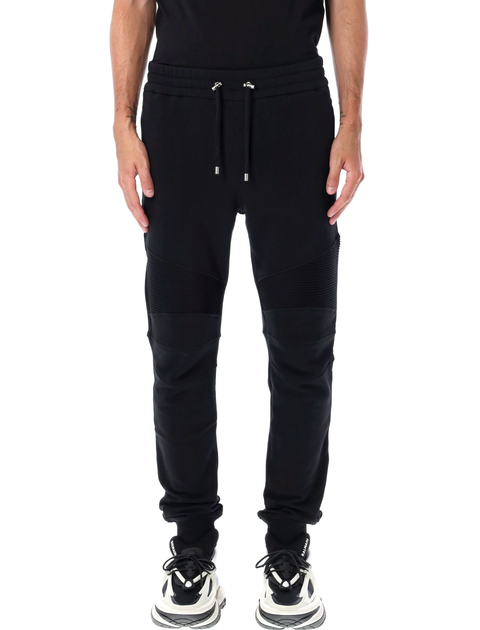 Shop Balmain Ribbed Jogging Pants In Black/white