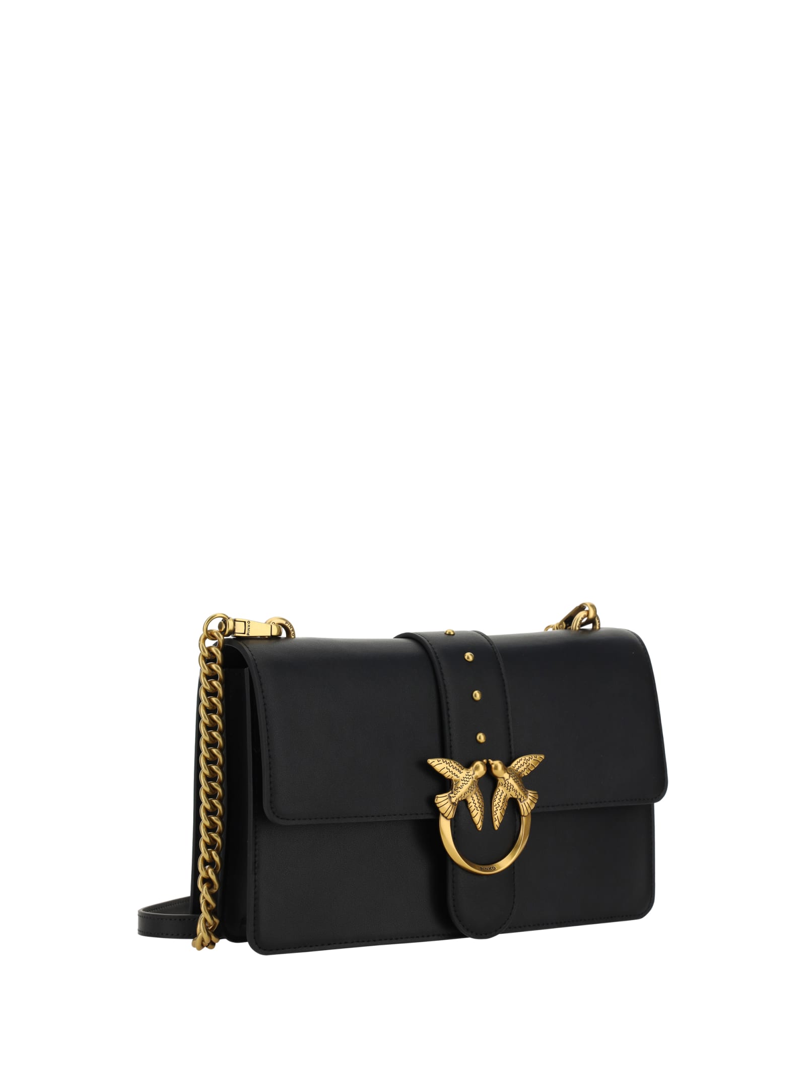 Shop Pinko Love One Classic Shoulder Bag In Nero/antique Gold