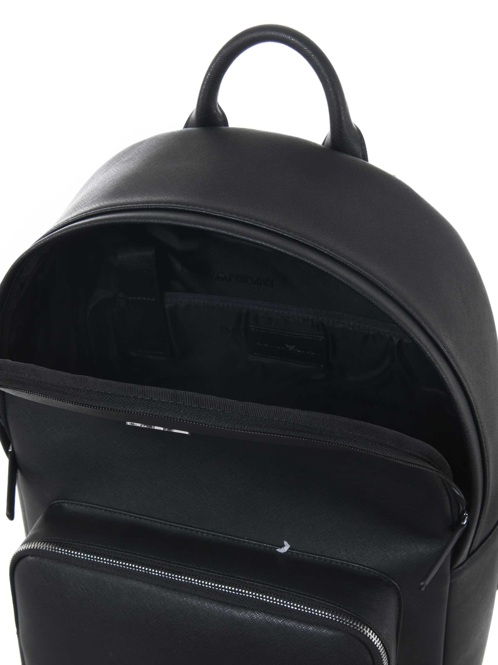 Emporio Armani Zaino Roundshape In Pelle Rigenerata Cn Aquila In Nero Neri E Grigi