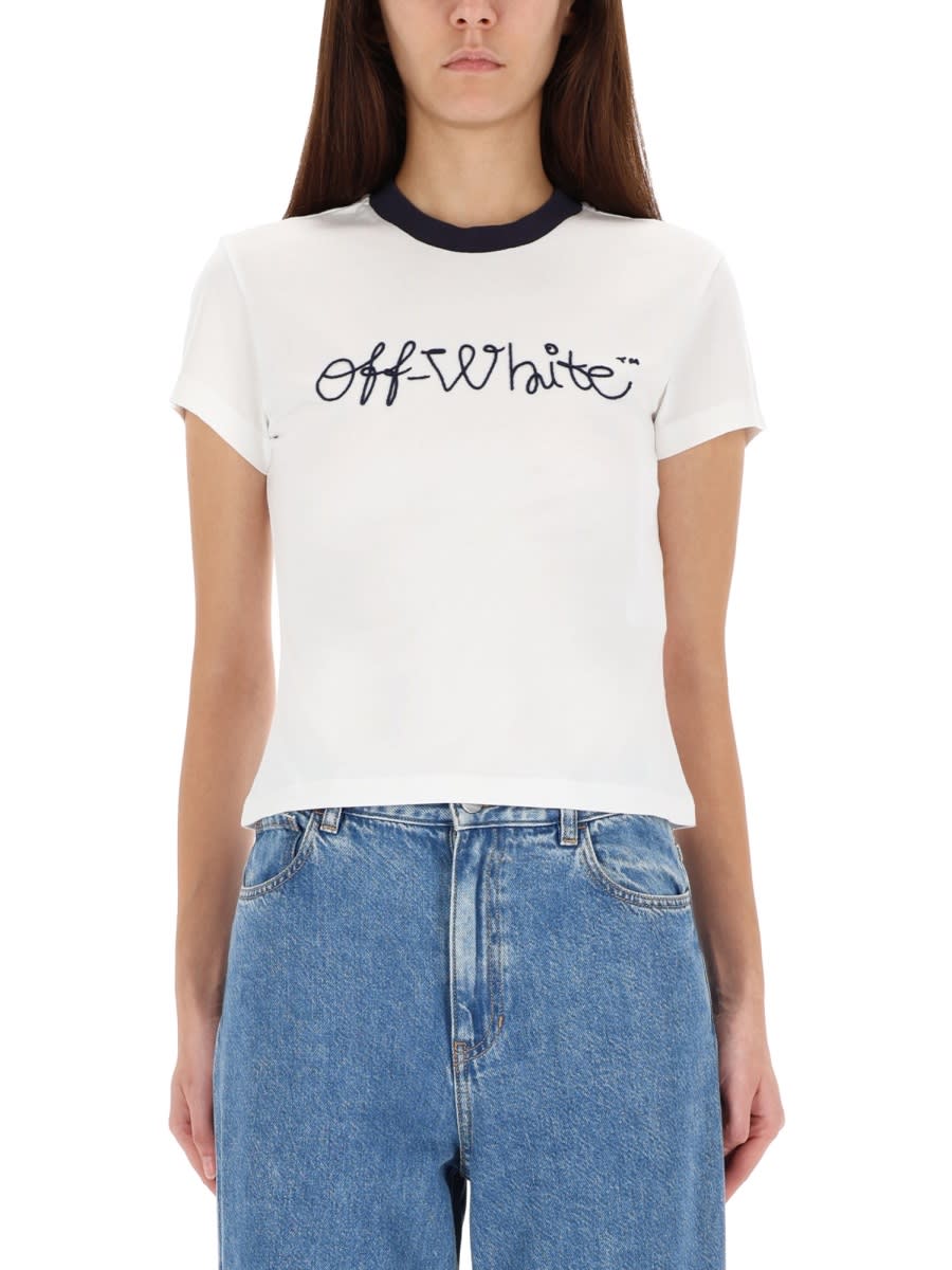 Off-white T-shirt With Embroidered Logo In White