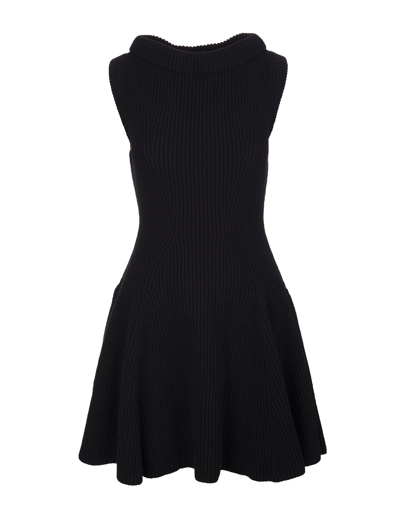 Alexander McQueen Black Short Dress In Ribbed Knit