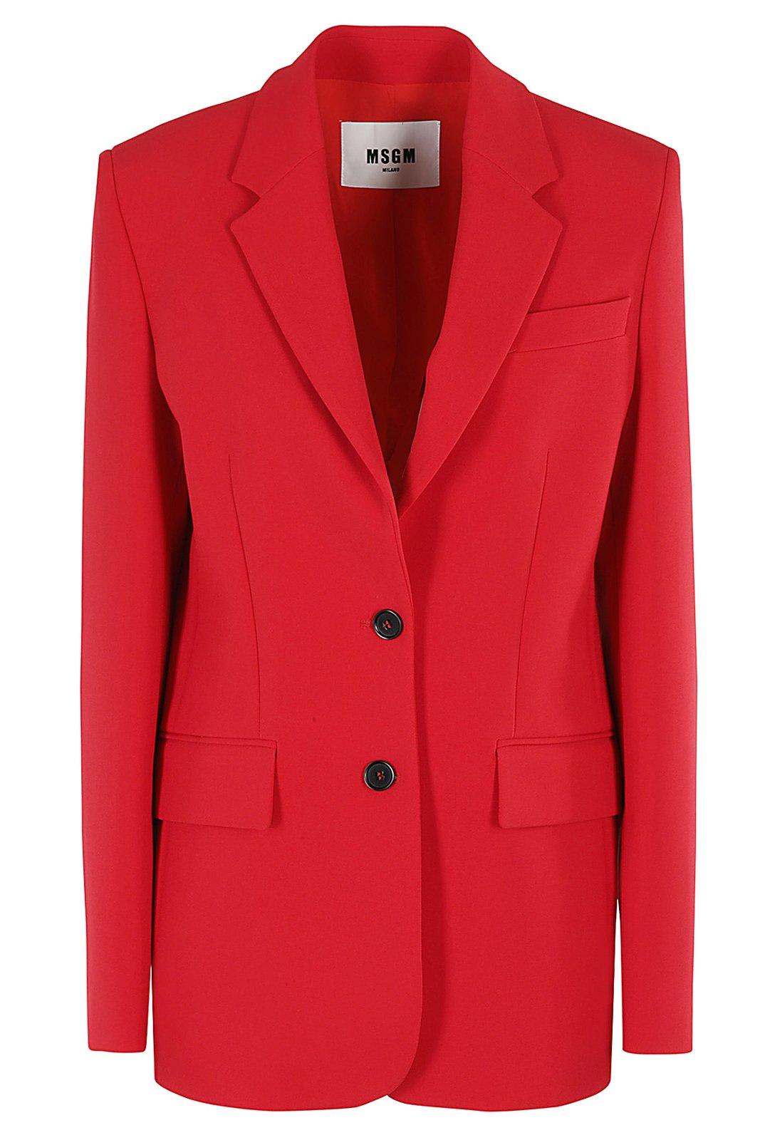 Shop Msgm Long-sleeved Single-breasted Tailored Blazer In Red