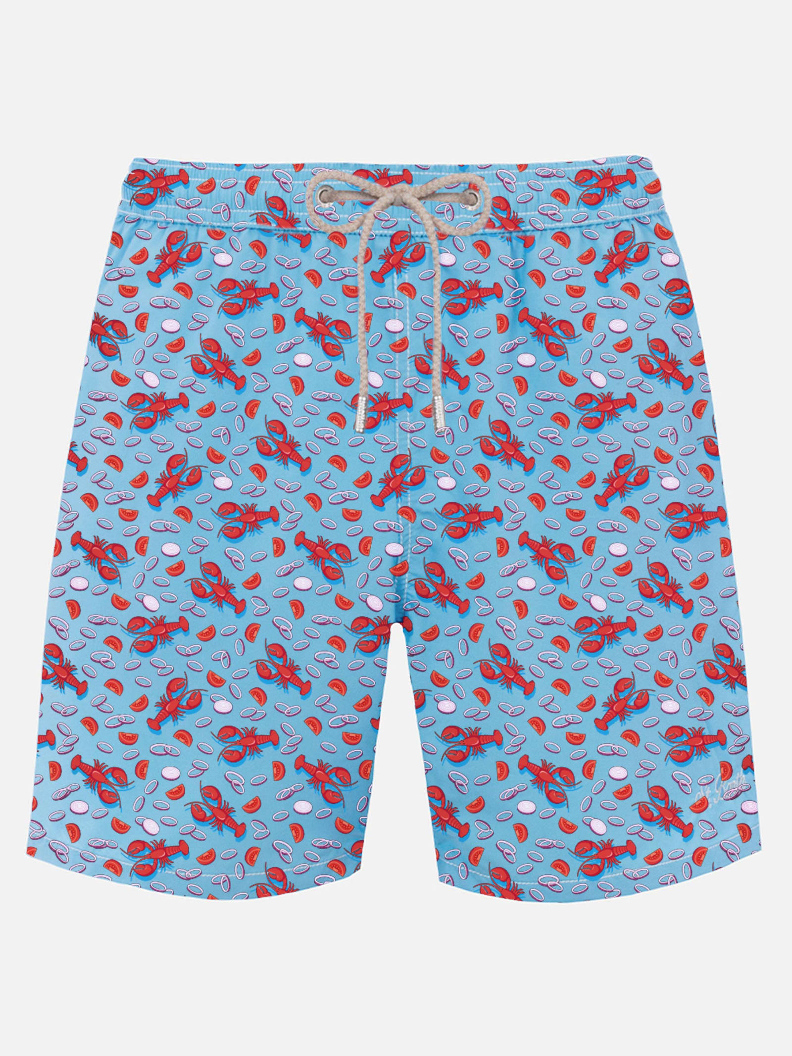 Mc2 Saint Barth Man Lightweight Fabric Swim-shorts Lighting Micro Fantasy With Lobster Print In Sky