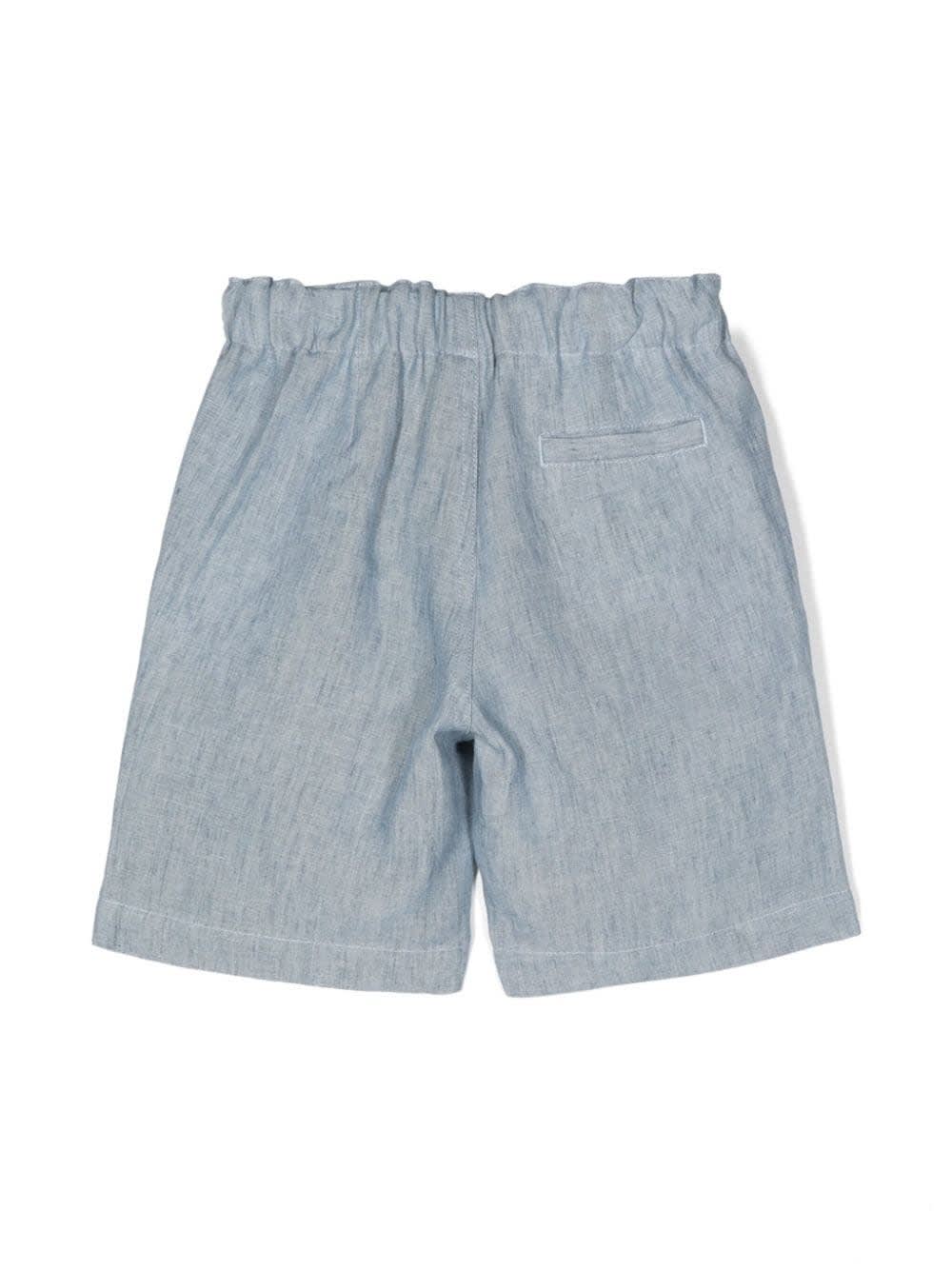 Shop Il Gufo Melange Blue Linen Sporty Cut Bermuda Shorts