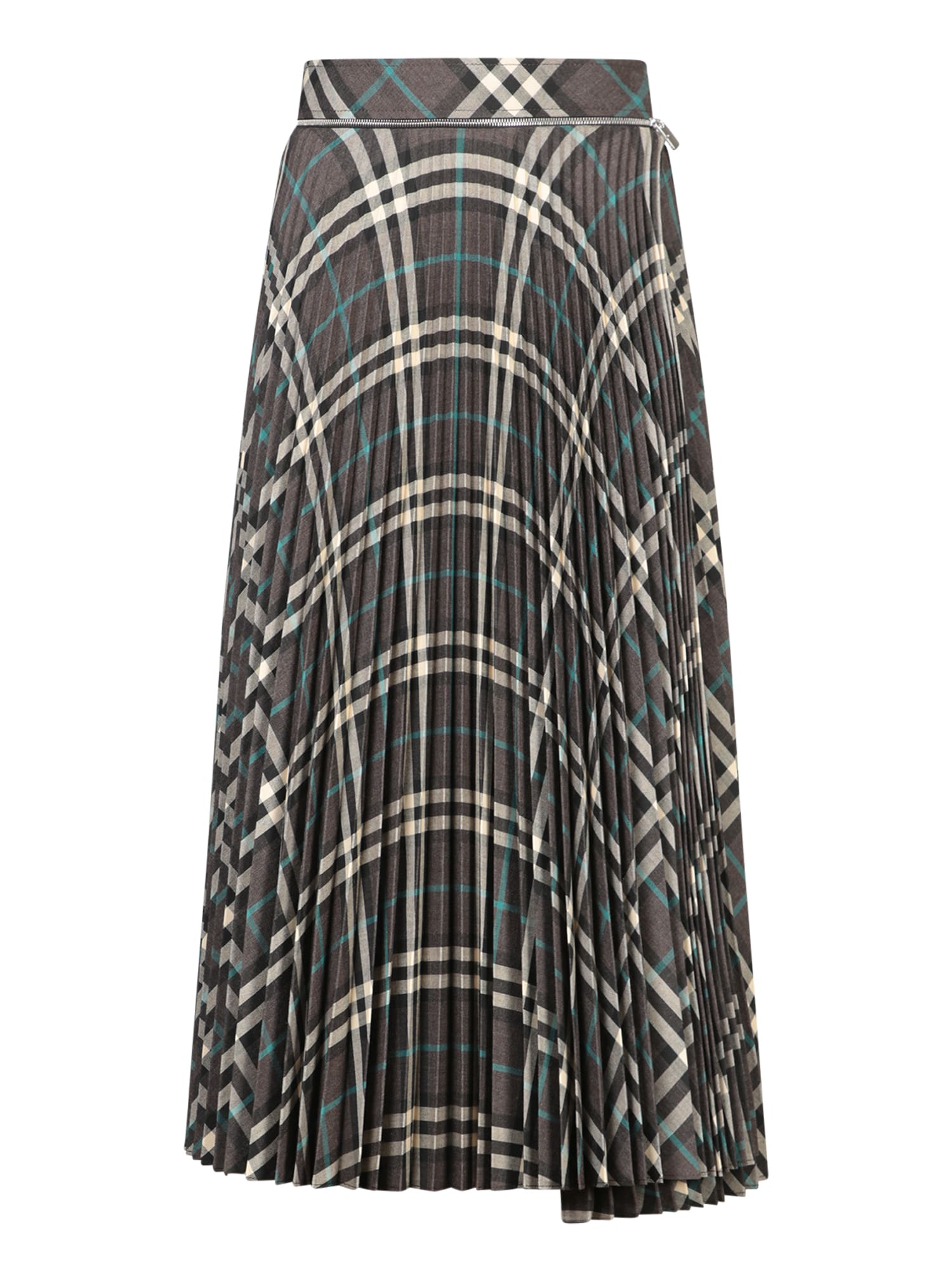 Black Check Pleated Midi Skirt