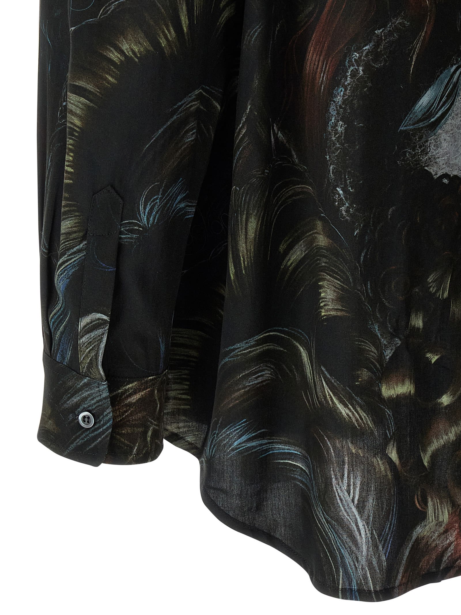Magliano Wig Motif All-over Print Shirt With Asymmetric Hem In Brown