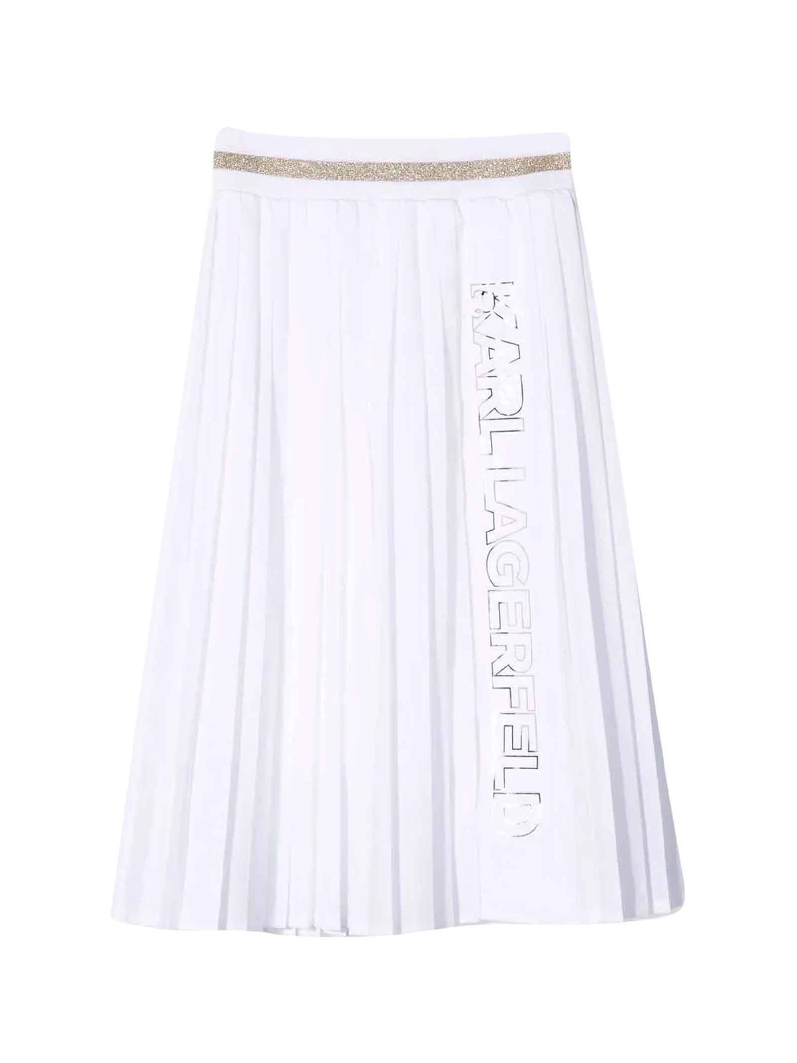 Karl Lagerfeld Kids White Girl Pleated Skirt