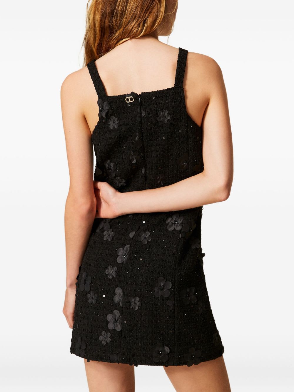 Twinset Boucl Short Dress With Embroidery In Black