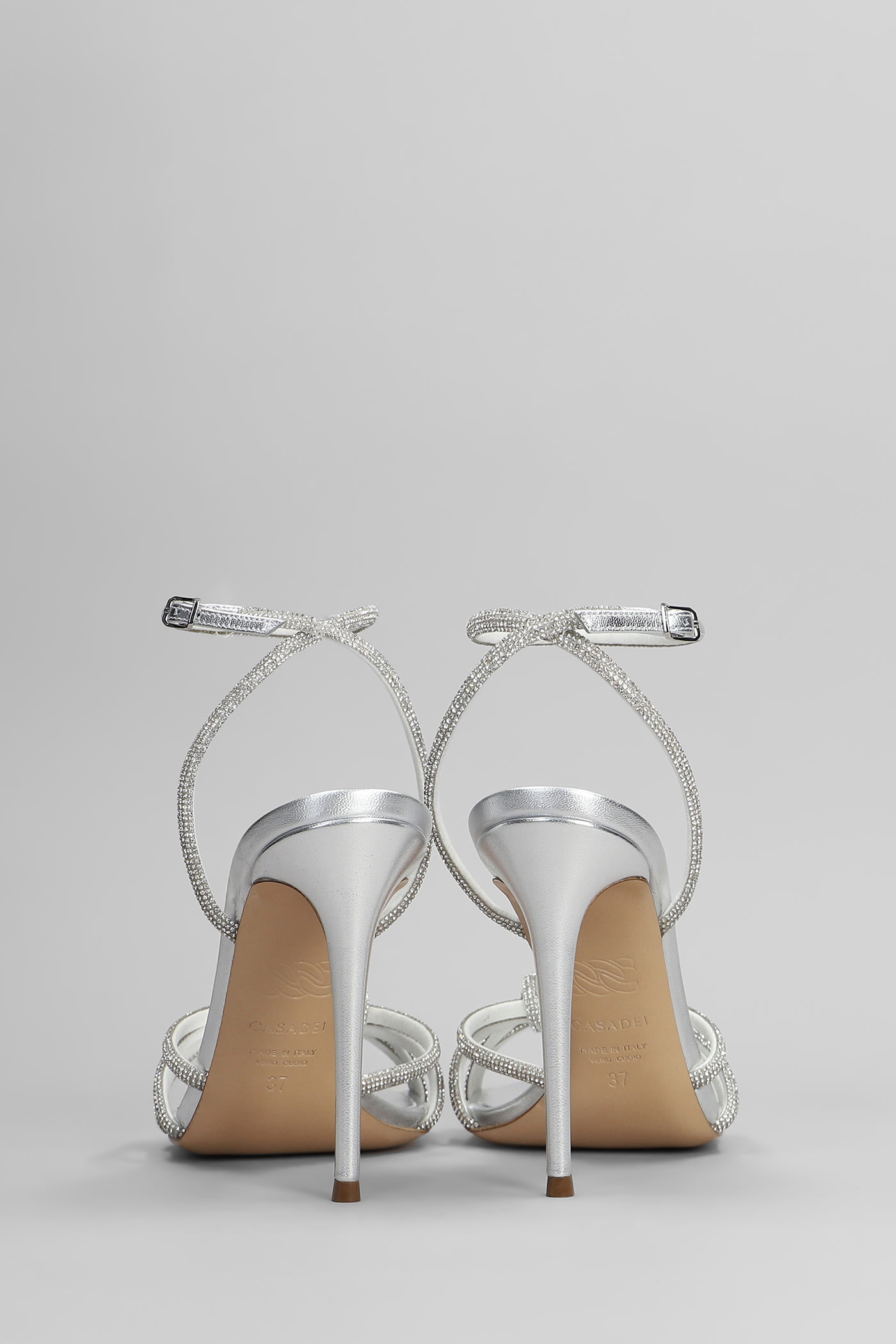Casadei Crystal-embellished Silver Sandals With Steel Blade Heel In Silver