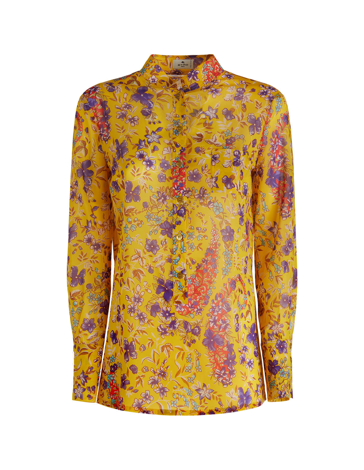 Etro Woman Yellow Shirt In Floral Silk Georgette